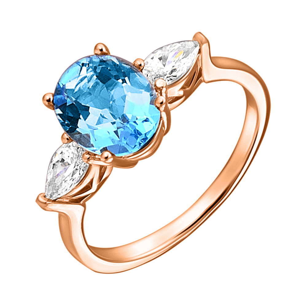 

Кольцо из красного золота с голубым топазом и кристаллами Swarovski 000136696 16.5 размера