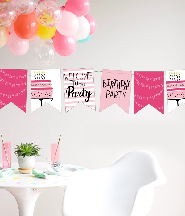 

Бумажная гирлянда Happy Moments "Birthday mix pink" 12 флажков 2 м (B-70)