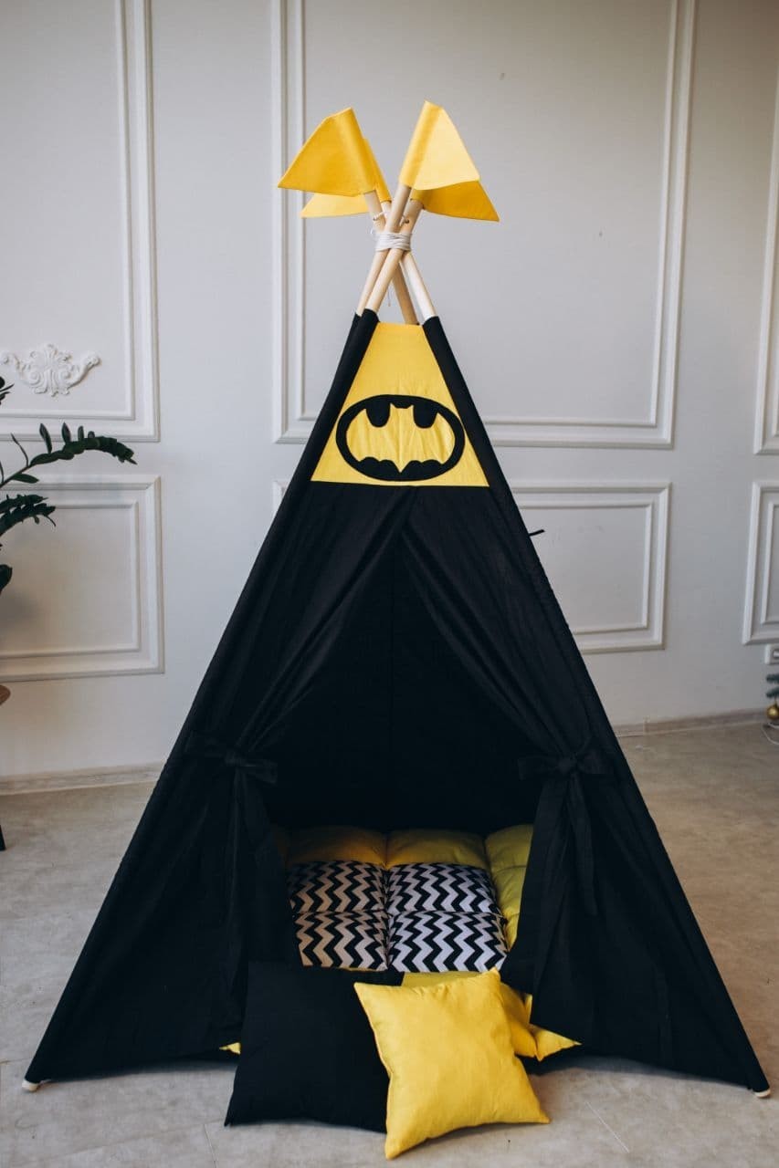 

Вігвам - Дитячий намет, Палатка, Вигвам, Домик "Бетмен" колір Чорний + 2 подушки + система антискладання