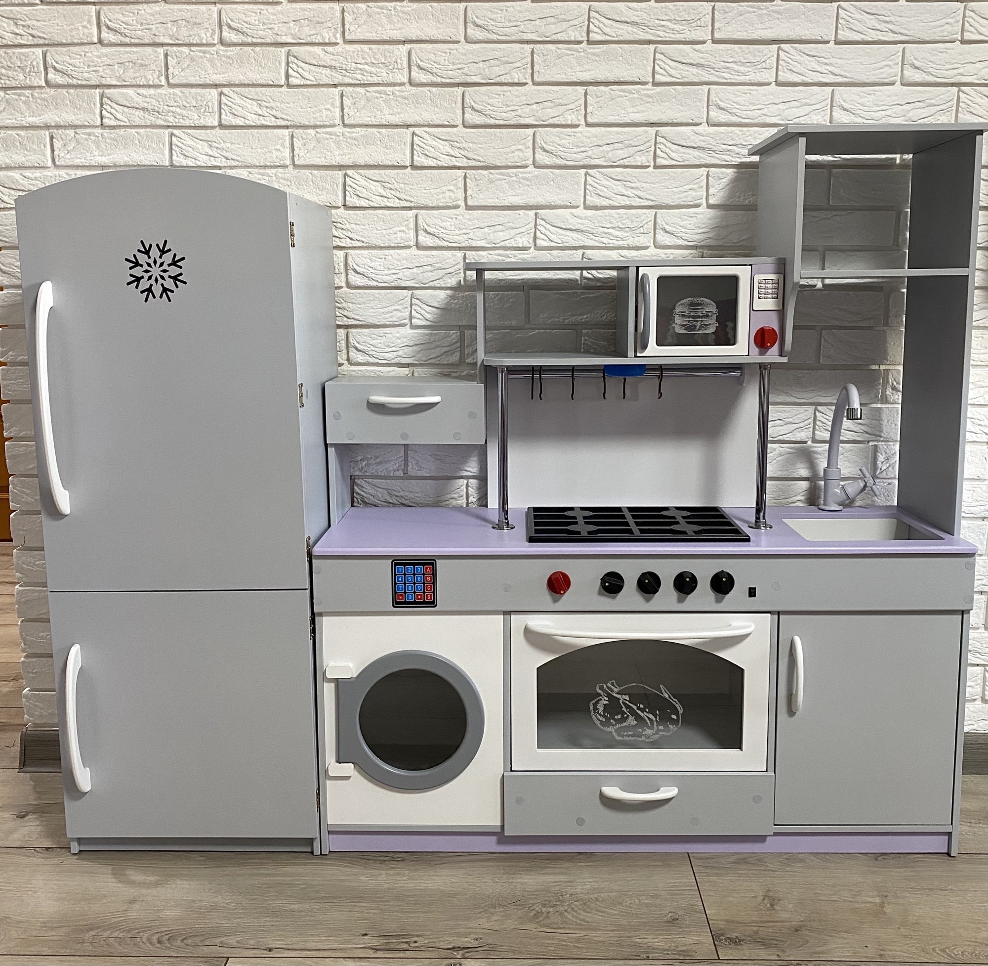 

Дитяча іграшкова кухня + холодильник Woodenstar 1400х320х1130, Колір Сірий