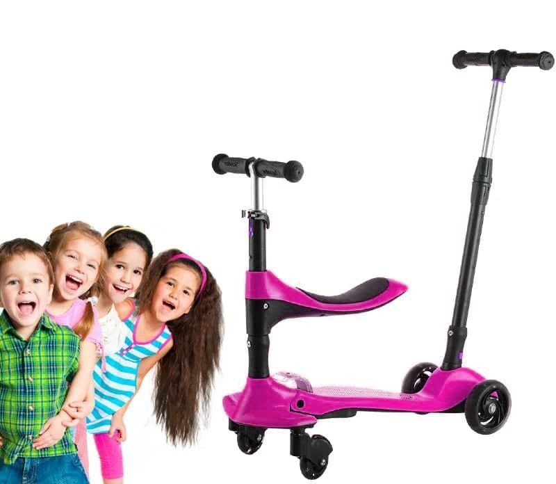 

Дитячий самокат Scooter з колесами , що світяться і батьківською ручкою Колір Рожевий