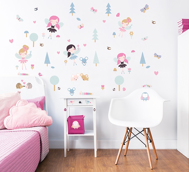 

Интерьерная наклейка на стену WALLTASTIC Феи 3 листа 34 см х 46 см, 63 шт.