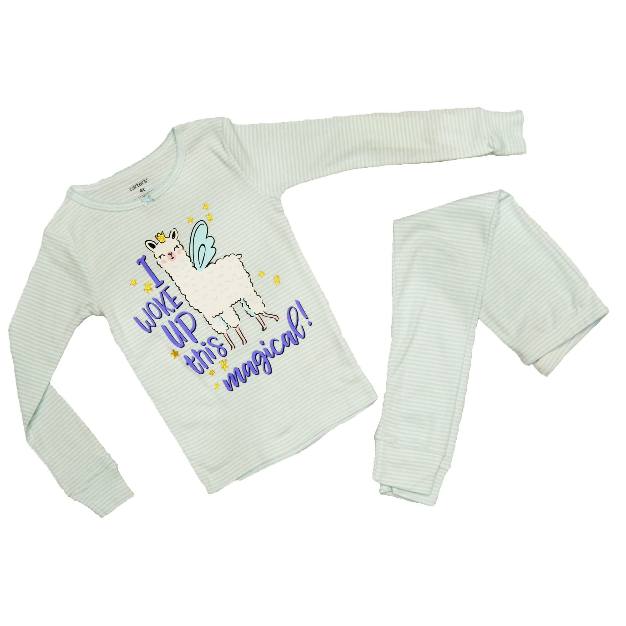 

Пижама для девочки (1 шт) Carter's голубая в полоску с ламой 4 года (99-105см) 15,4-17кг 307