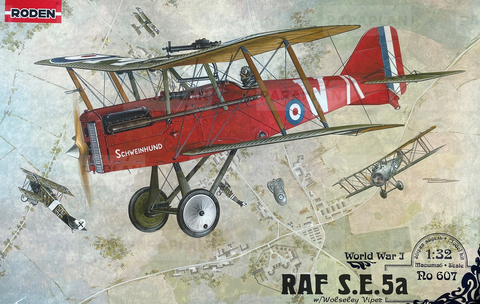 

Сборная модель RODEN 607 британського истребителя RAF S.E.5a w/Wolseley Viper