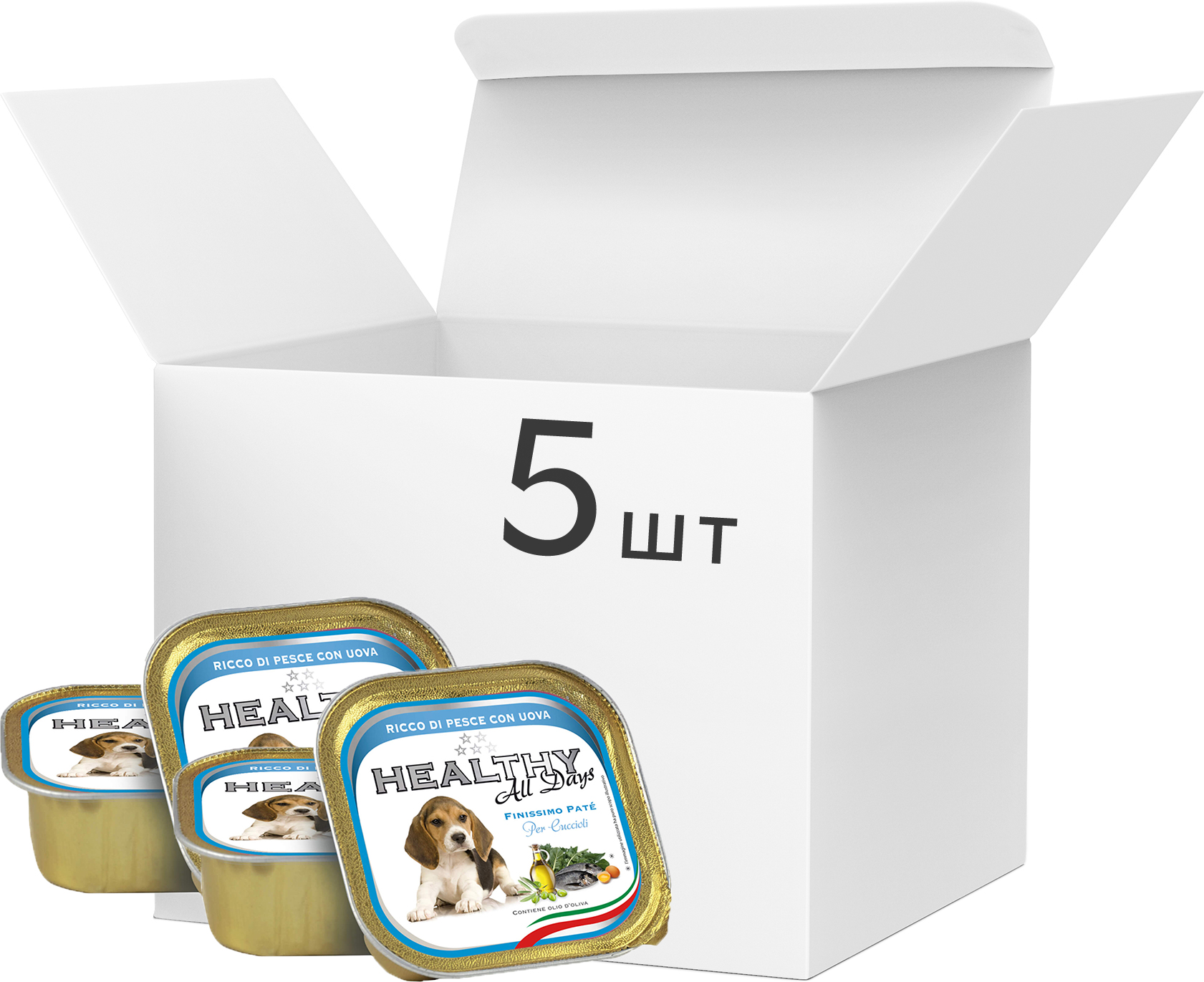 

Упаковка влажного корма для щенков Healthy All Days с рыбой и яйцами 5 шт по 150 г