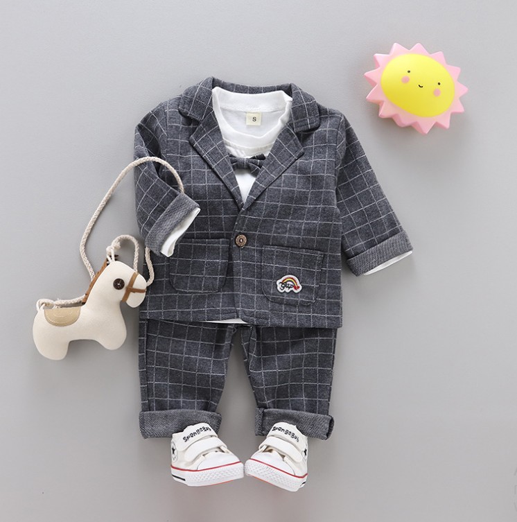 

Костюм (пиджак + брюки + кофта) no brand 110 см серый в клетку