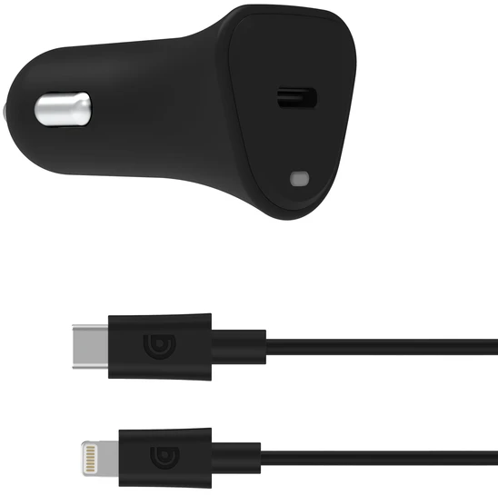 

Автомобильное зарядное устройство Griffin PowerJolt 18W USB-C PD + USB-C to Lightning Black (GP-083-BLK)