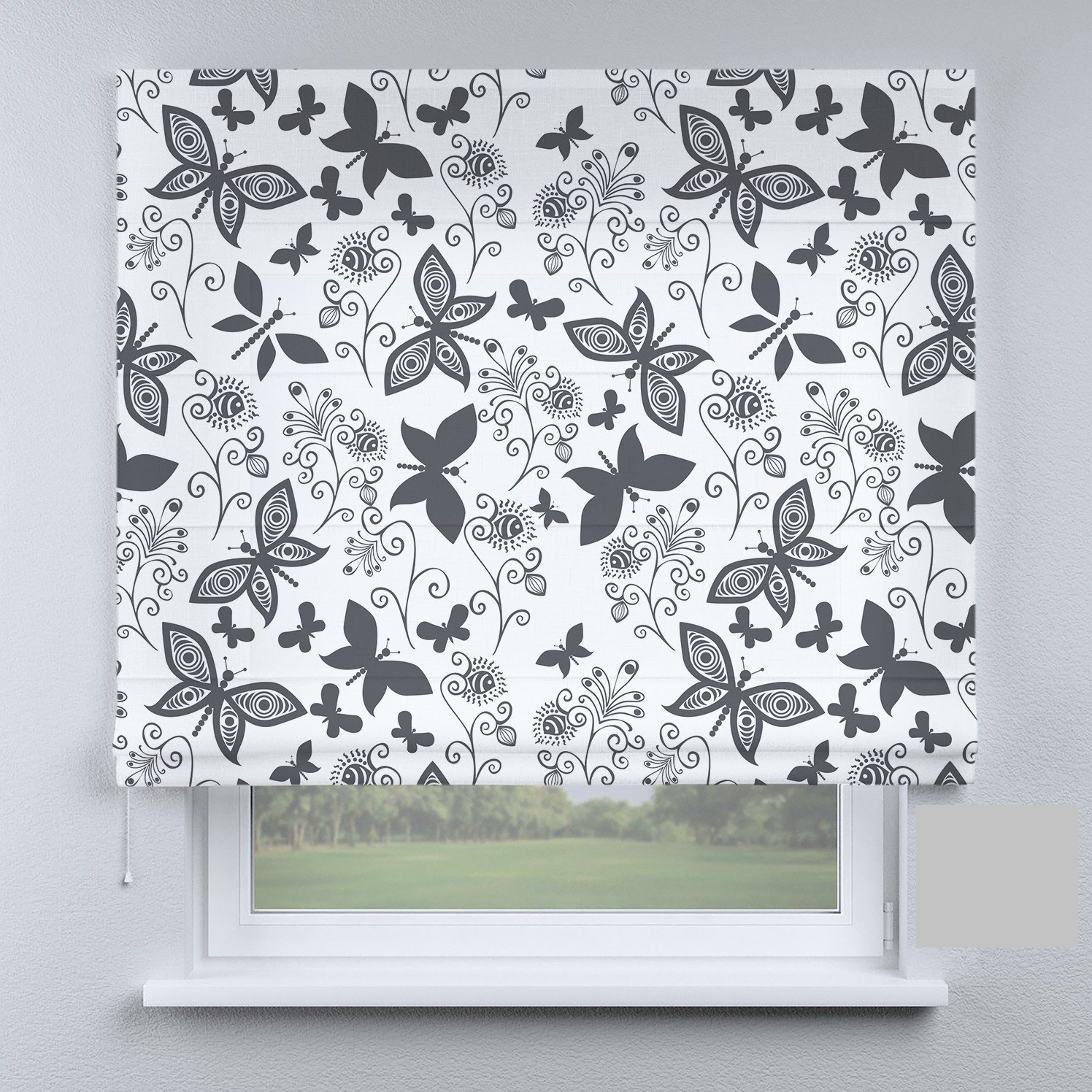 

Римские шторы DECOLIV бабочки с цветами темно-серые 300*170 см