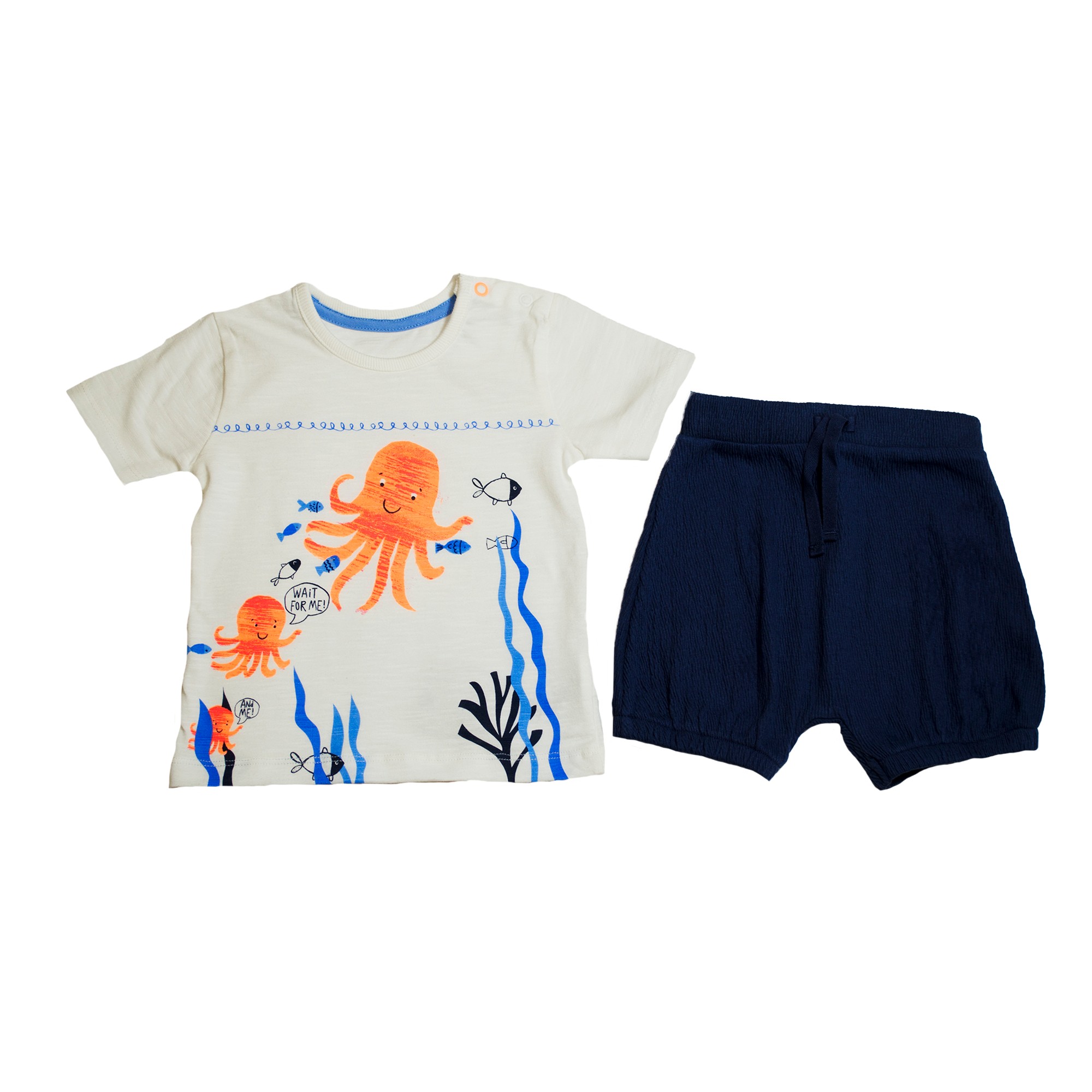 

Комплект для мальчика ( 1 шт ) George белая футболка с осьминогами с короткими рукавами и синие шорты 6-9М (68-74 см) 9,5кг 947