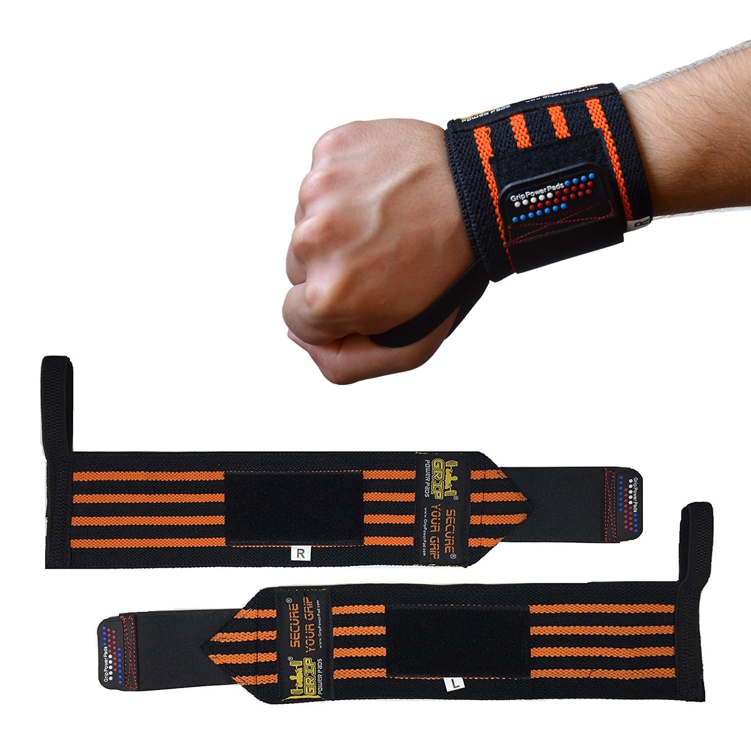 

Кистевые бинты Grip Power Pads Wrist Wraps Orange (33 см, средняя жесткость)