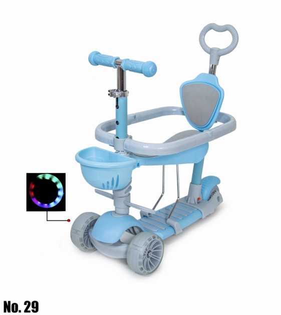 

Детский самокат 5в1 Scooter с бортиком, голубой 02059