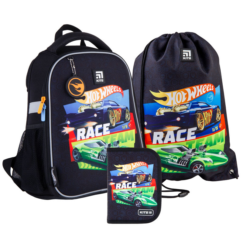 

Школьный набор рюкзак + пенал + сумка Kite Hot Wheels (HW21-555S) 820 г 35x26x13,5 см 12 л черный