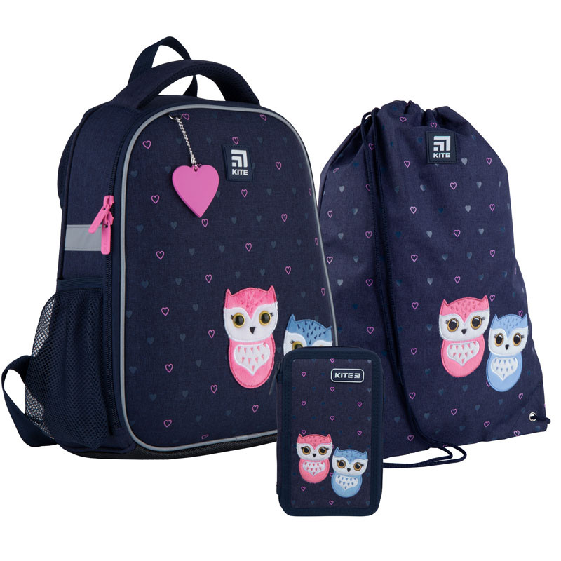 

Школьный набор рюкзак + пенал + сумка Kite Lovely owls (K21-555S-4) 780 г 35x26x13,5 см 12 л темно-синий