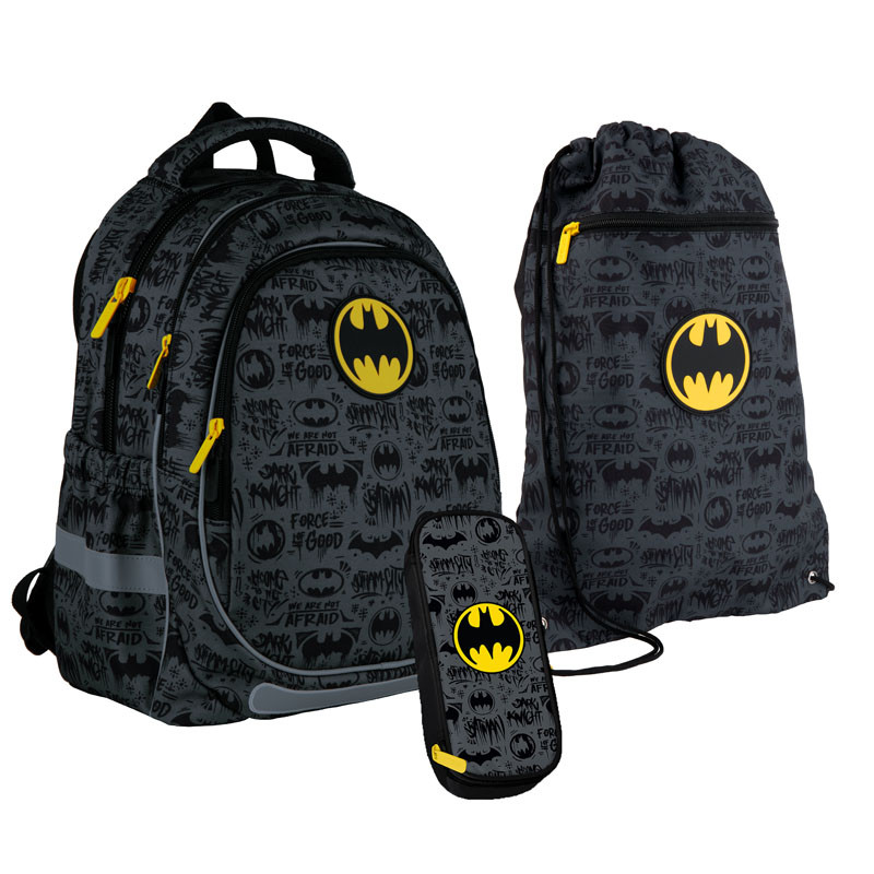 

Школьный набор рюкзак + пенал + сумка Kite DC comics (DC21-700M-1) 720 г 38x28x16 см 18 л черный, серый