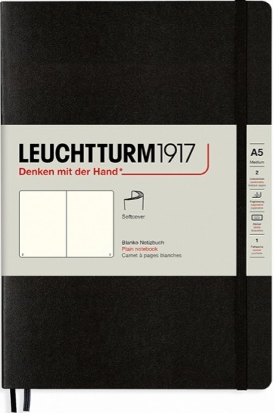 

Блокнот Leuchtturm1917 Soft м'який середній 14,5 х 21 см нелінований чорний