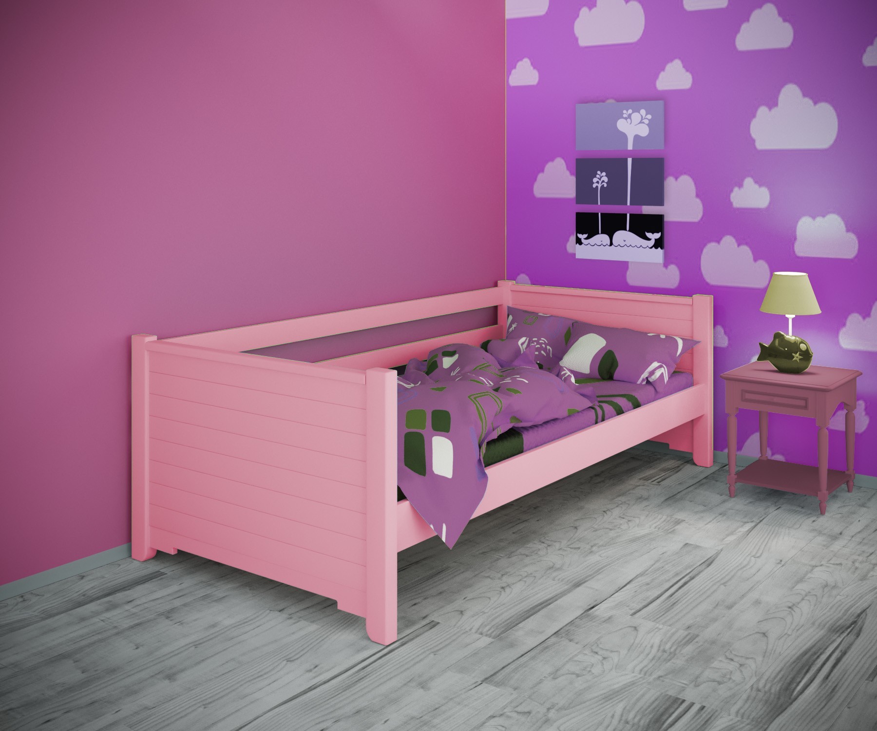

Кровать односпальная тахта RainbowDream Фиронни 80х190 см розовый массив ольхи, без ящиков
