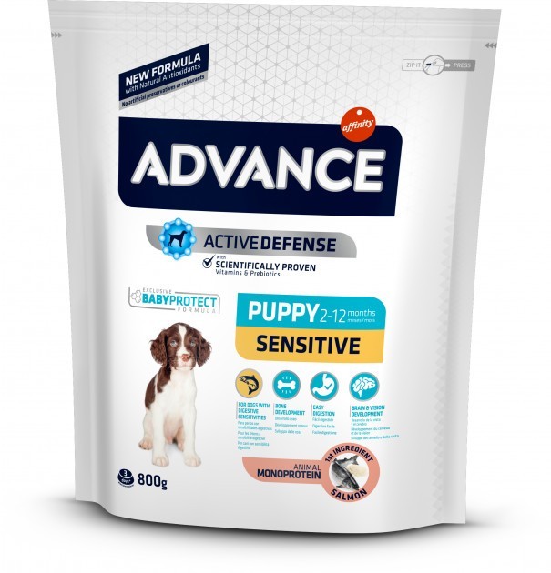 

Сухий корм для цуценят усіх порід з чутливим травленням Advance Dog Puppy Sensitive з лососем і рисом 800 г (8410650009339)