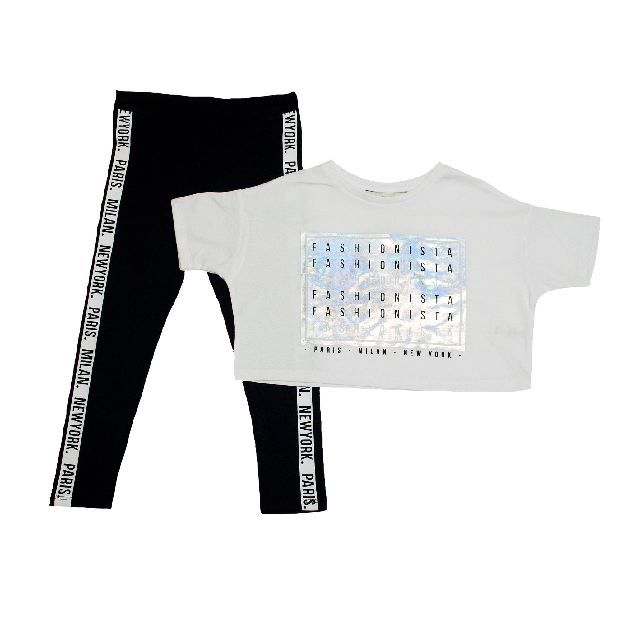 

Спортивный костюм для девочки ( 1 шт ) George белый топ с короткими рукавами и чёрные лосины 5-6 лет (110-116см) 1116