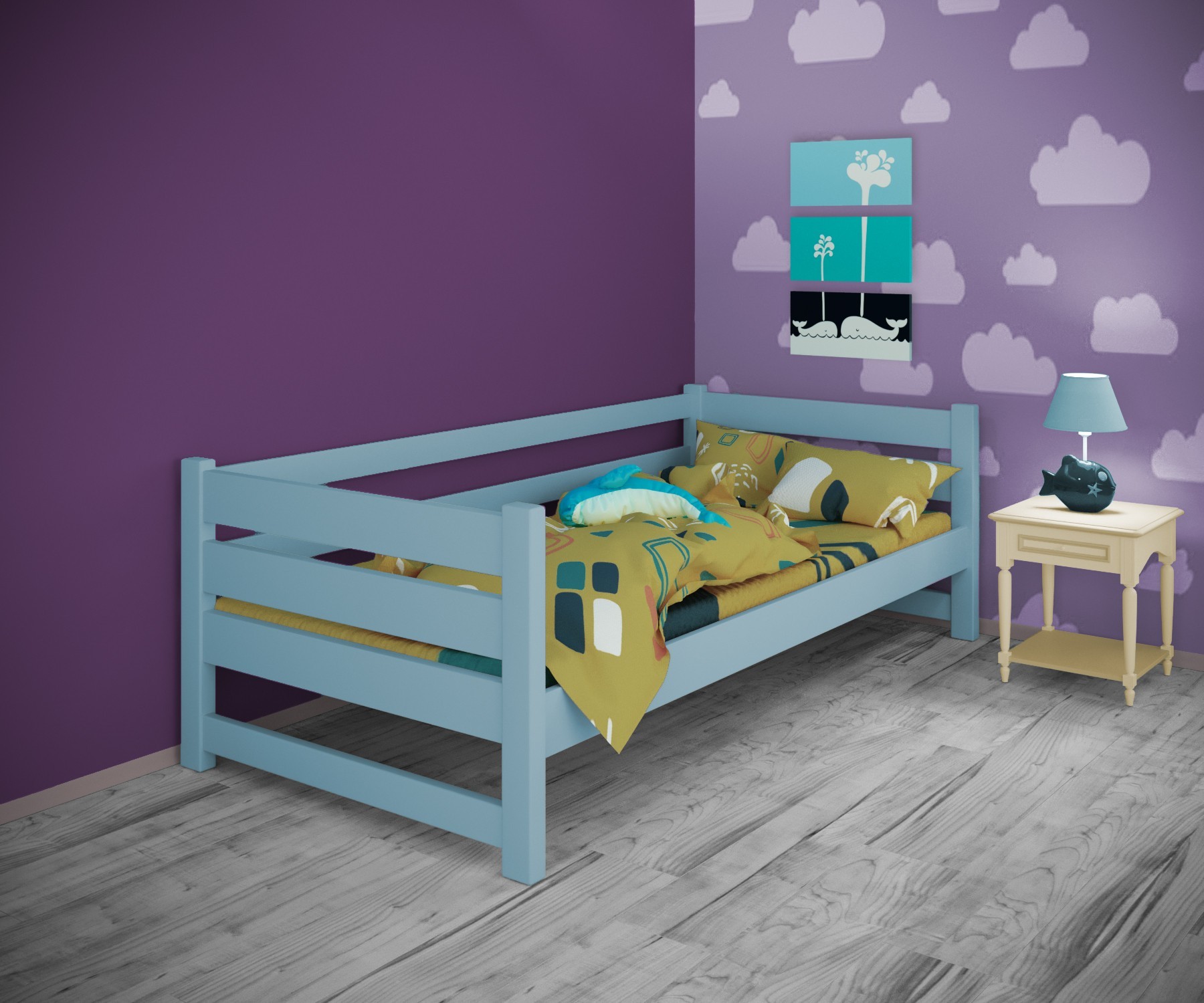 

Кровать односпальная тахта RainbowDream Мартино 90х190 см голубой массив ольхи, без ящиков