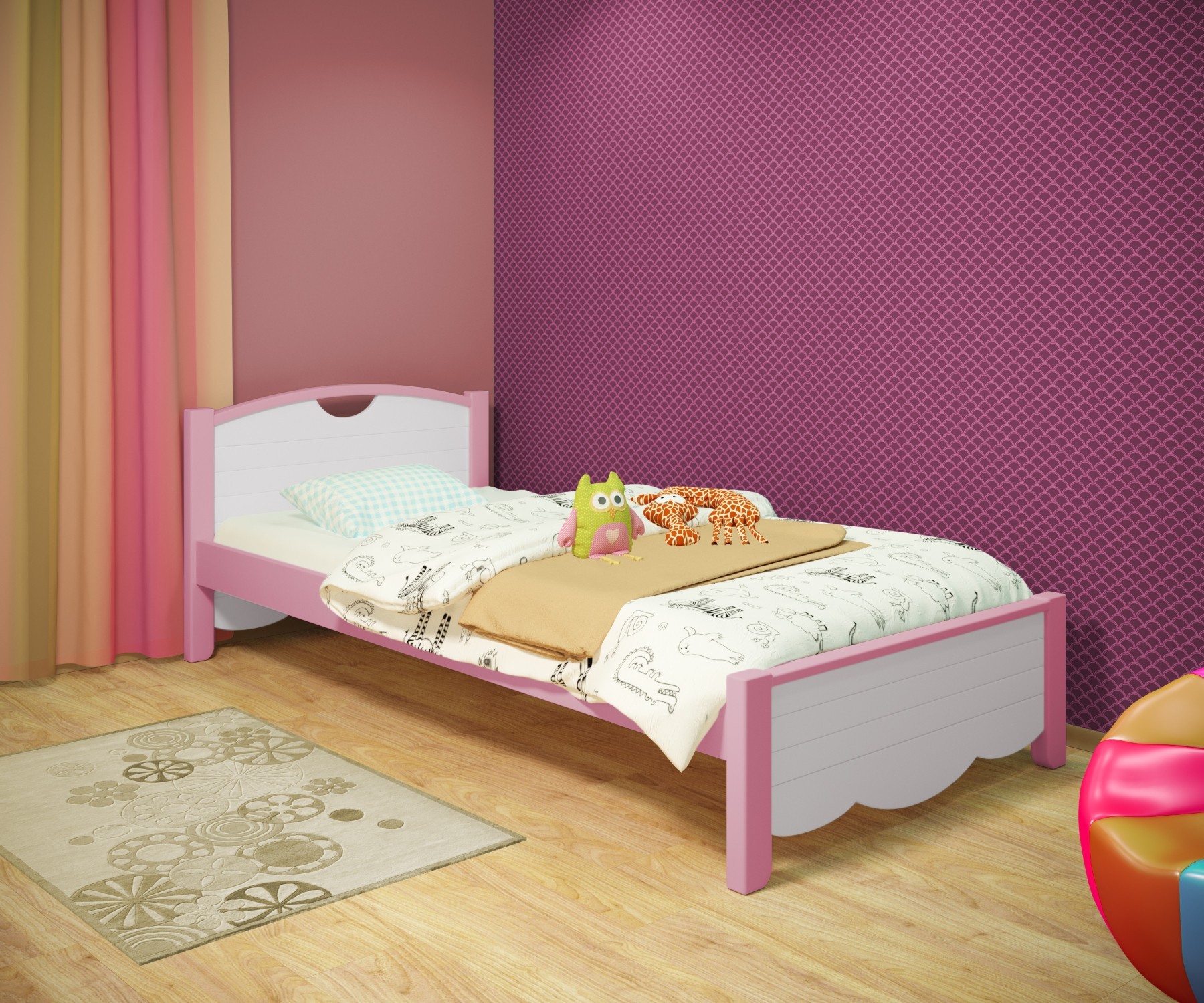 

Кровать односпальная RainbowDream Белла 80х190 см бело-розовый массив ольхи, без ящиков