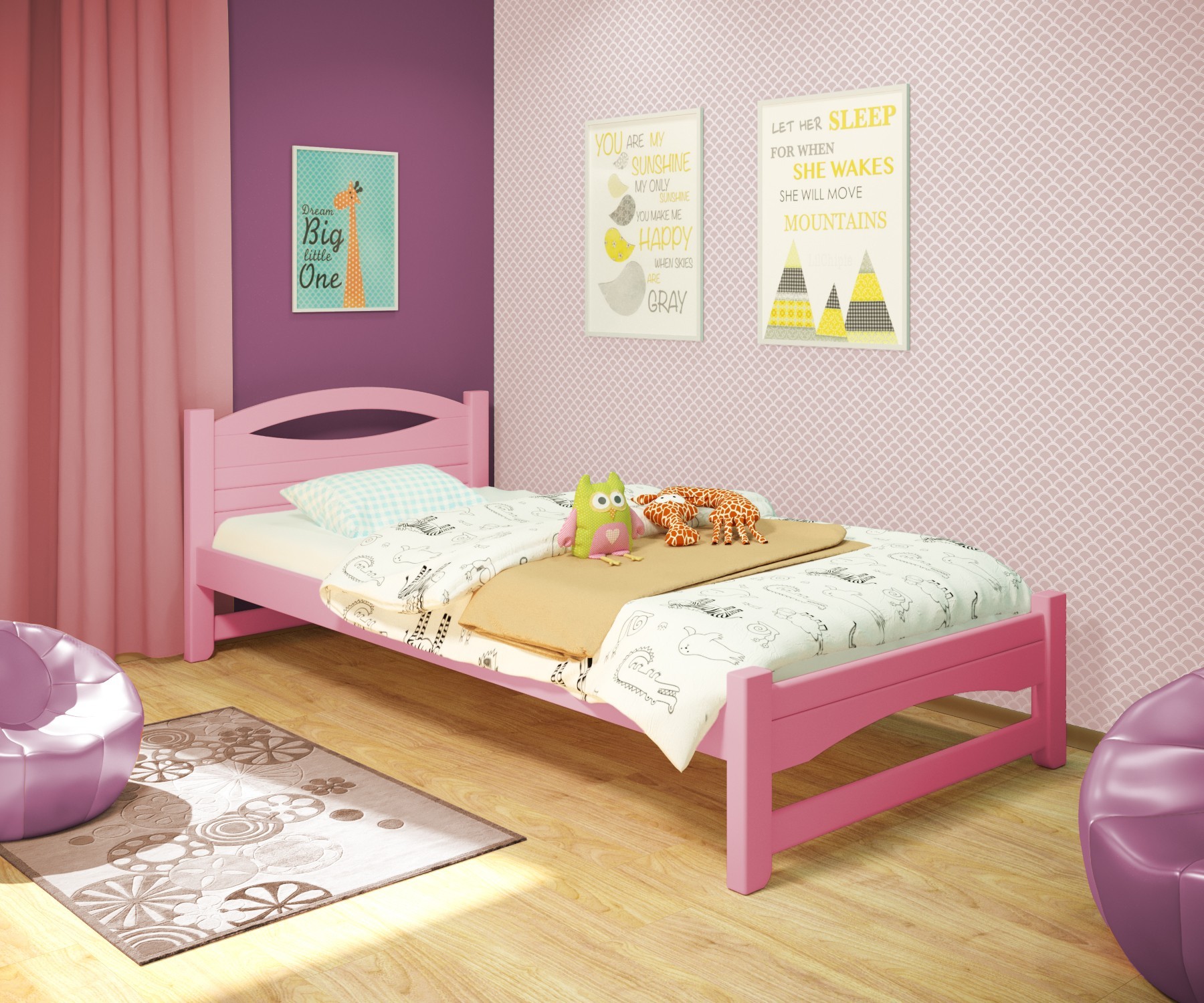 

Кровать односпальная RainbowDream Анимона 80х190 см розовый массив ольхи, без ящиков