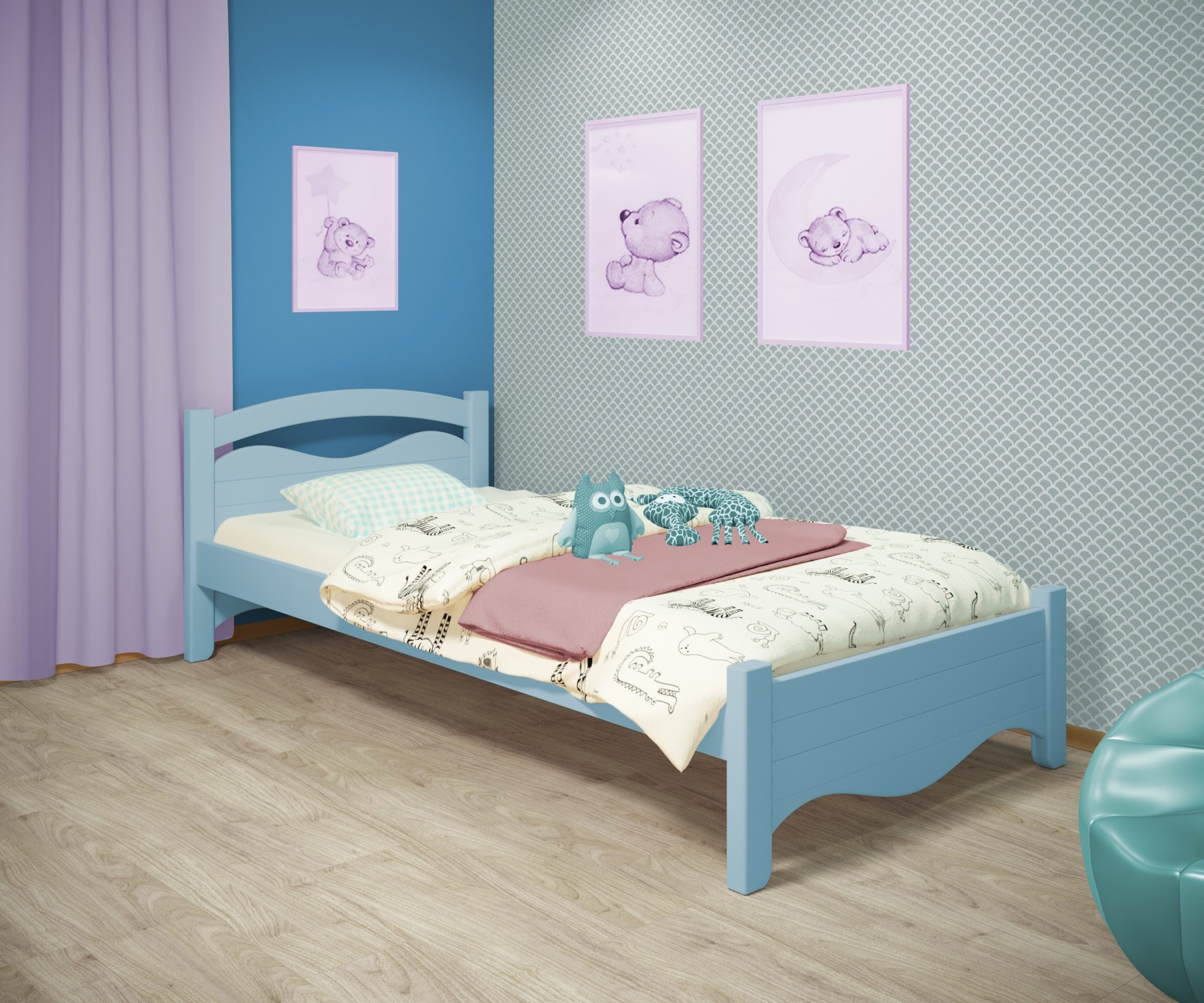 

Кровать односпальная RainbowDream Фабертино 90х190 см голубой массив ольхи, без ящиков