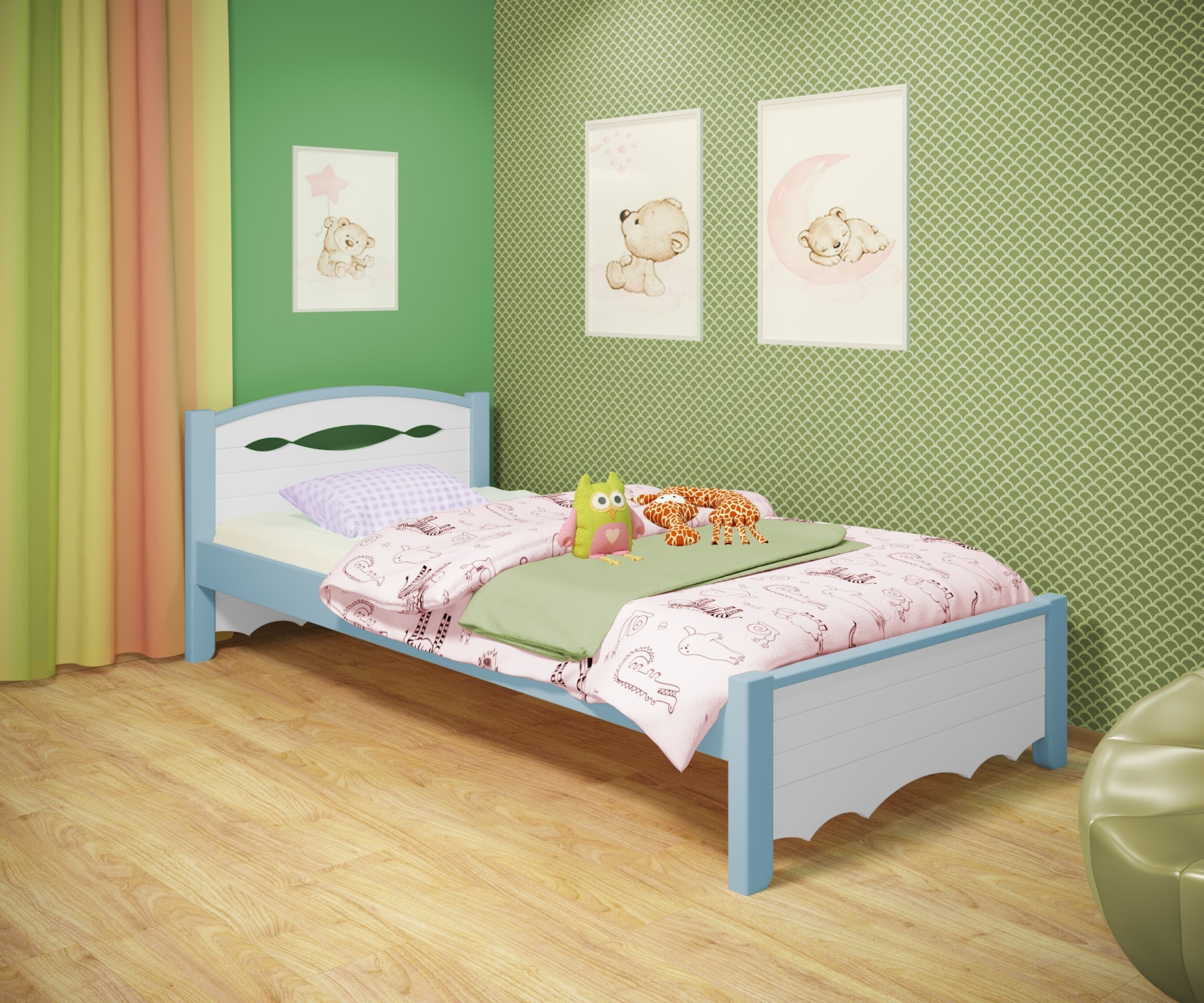 

Кровать односпальная RainbowDream Новус 80х190 см бело-голубой массив ольхи, без ящиков