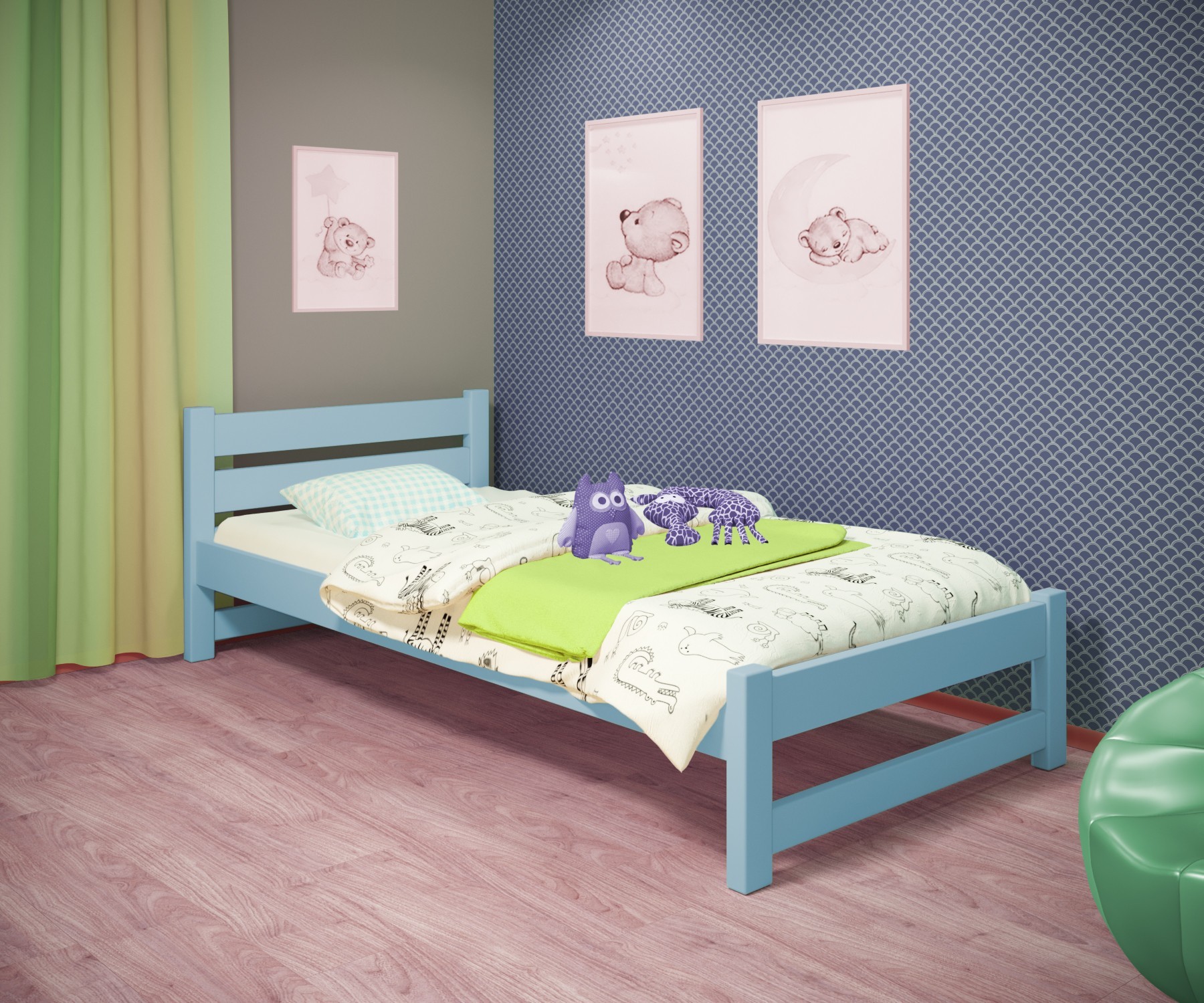 

Кровать односпальная RainbowDream Мартино 80х190 см голубой массив ольхи, без ящиков