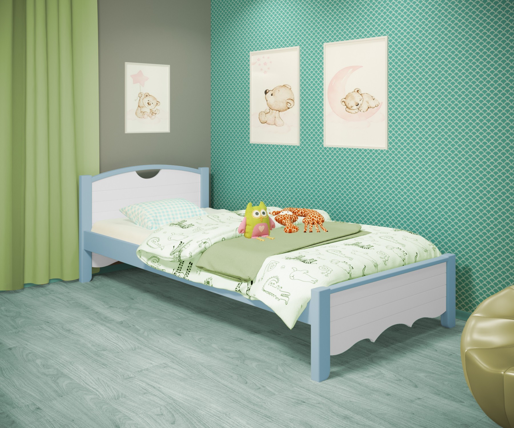 

Кровать односпальная RainbowDream Дженни 80х190 см бело-голубой массив ольхи, без ящиков