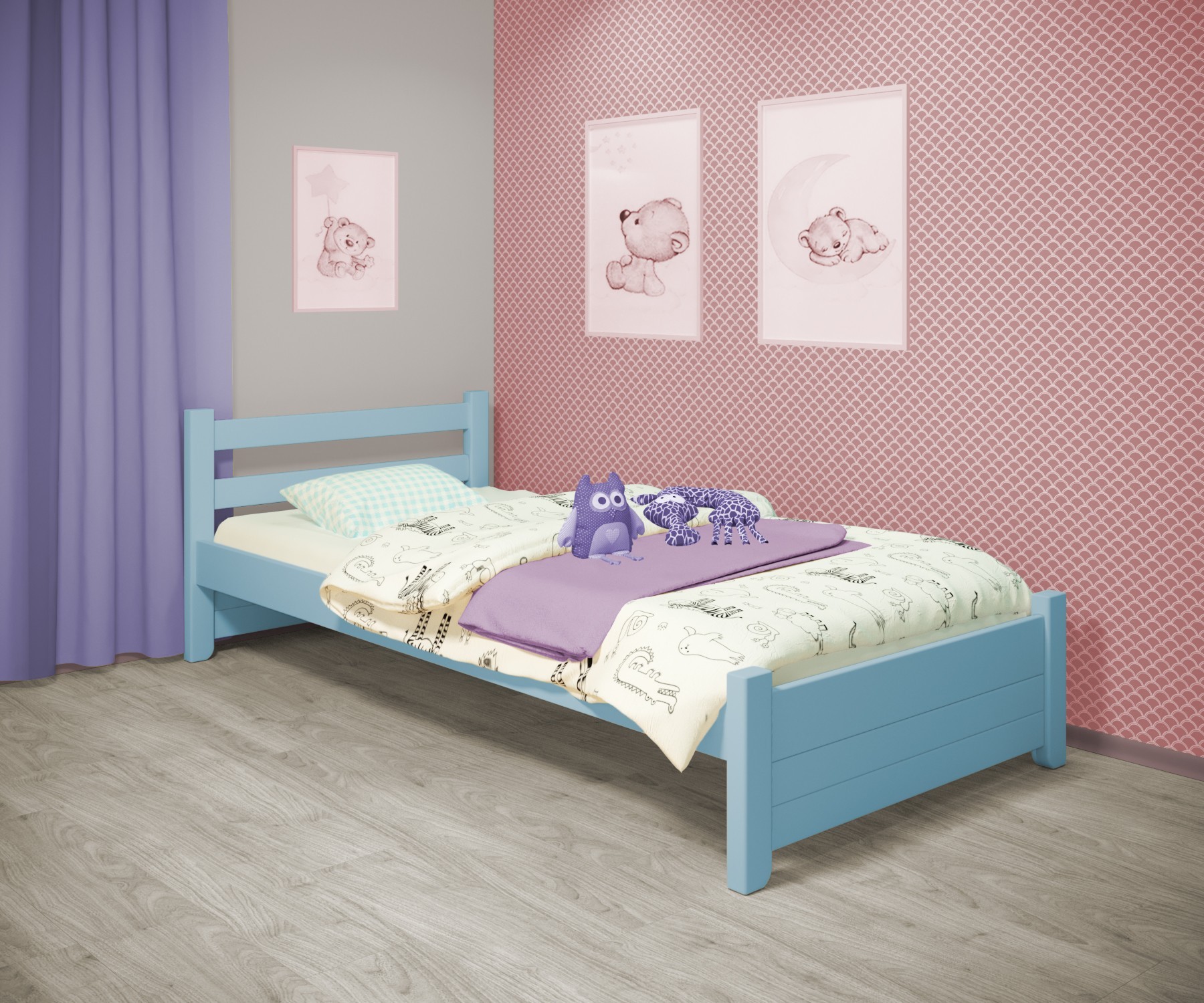 

Кровать односпальная RainbowDream Маркус 80х160 см голубой массив ольхи, без ящиков