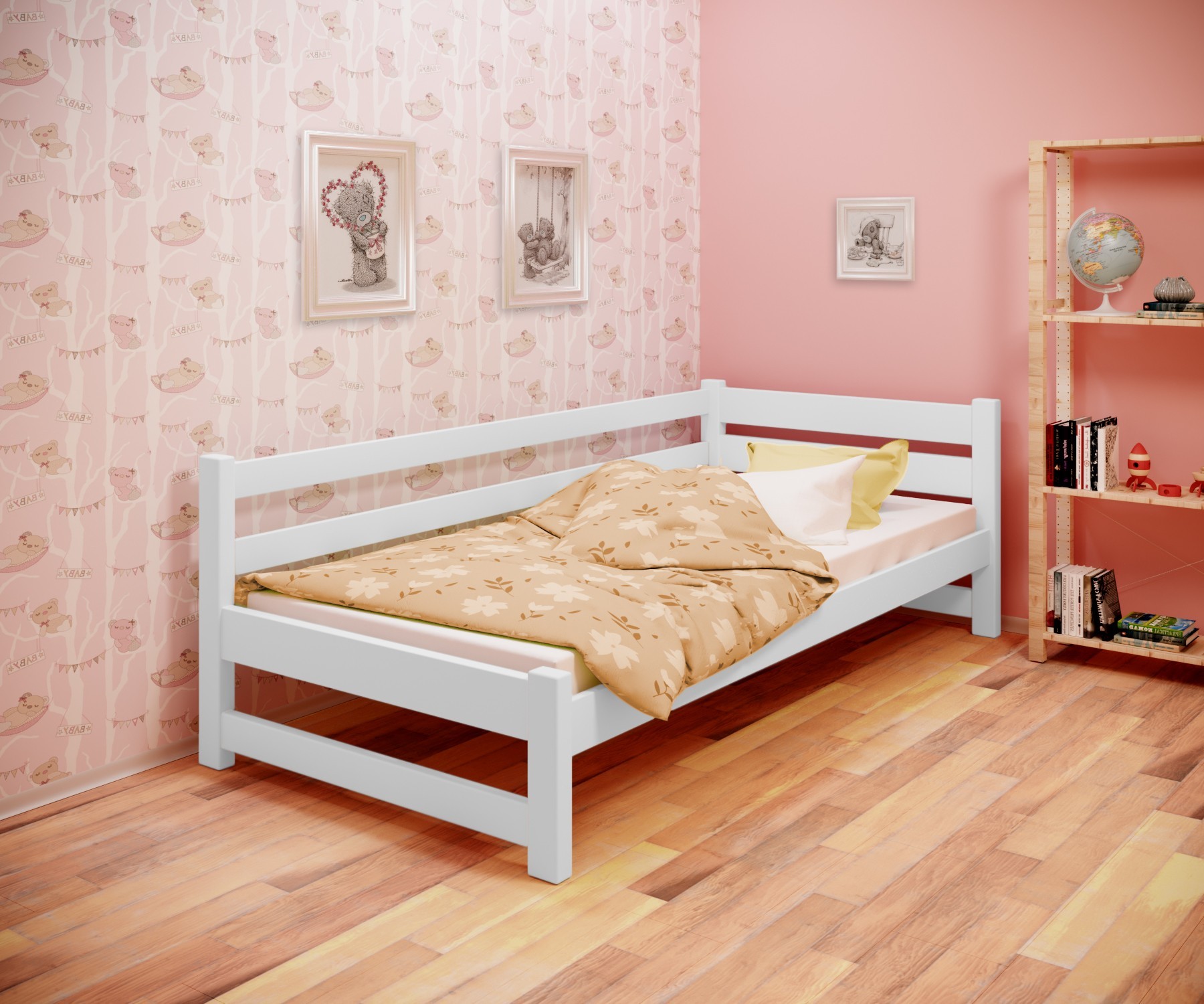

Кровать односпальная угловая RainbowDream Мартино 80х190 см белый массив ольхи, без ящиков