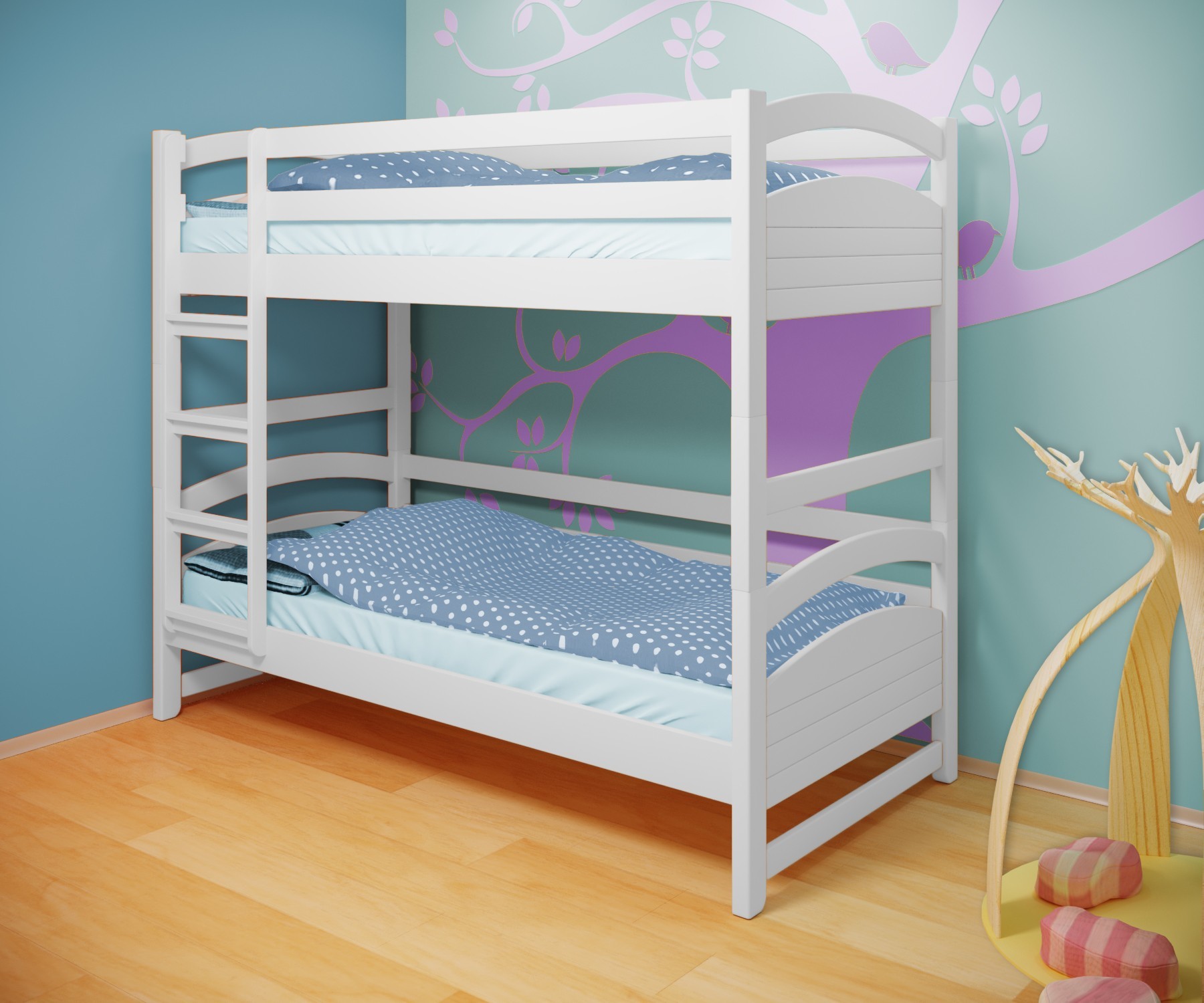 

Кровать двухъярусная RainbowDream Милана 80х190 см белый массив ольхи, без ящиков