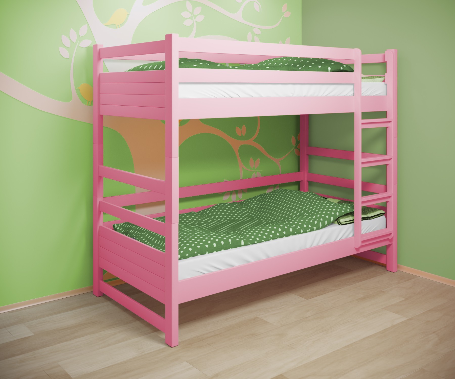 

Кровать двухъярусная RainbowDream Филипп 80х190 см розовый массив ольхи, без ящиков