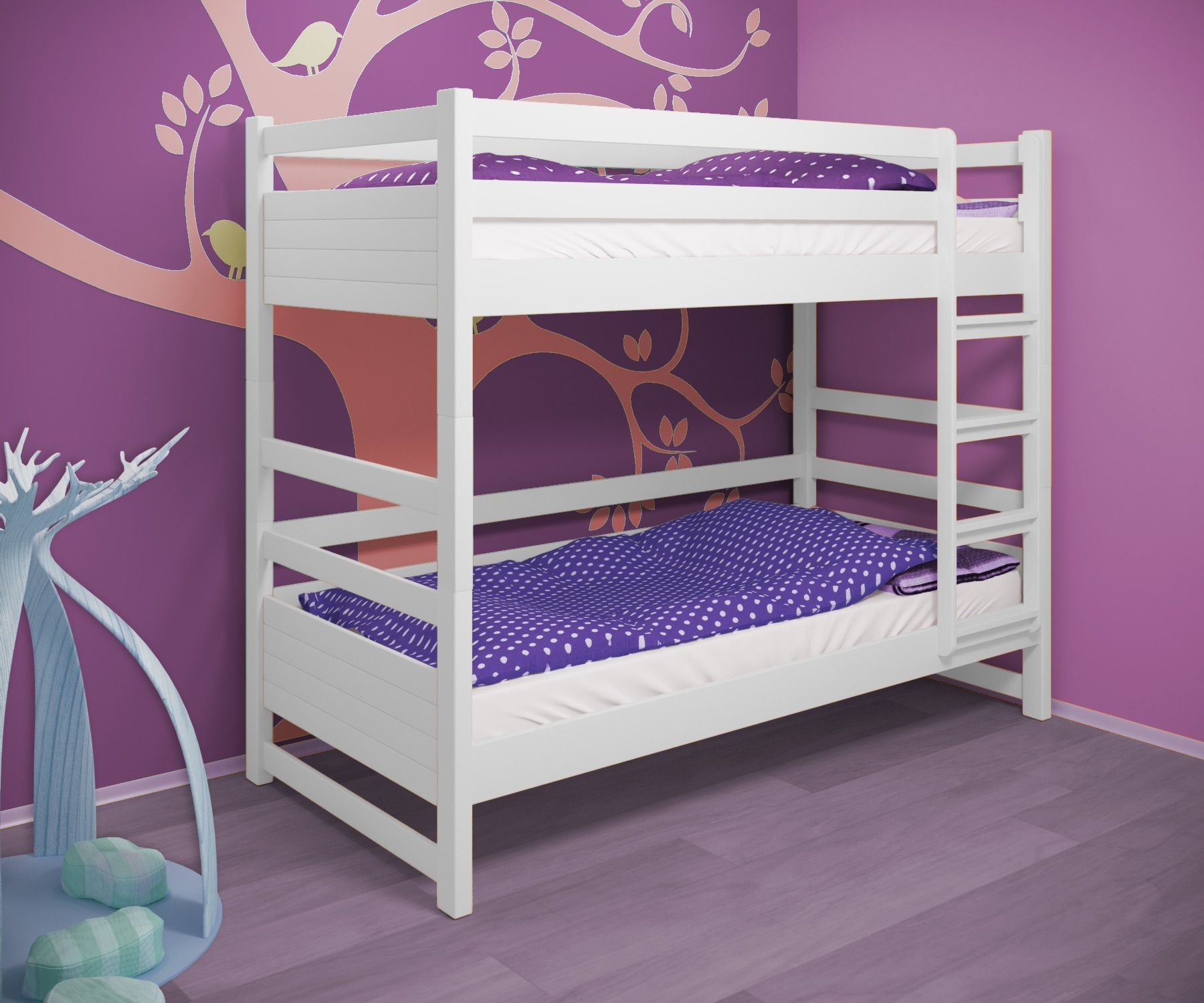 

Кровать двухъярусная RainbowDream Филипп 80х190 см белый массив ольхи, без ящиков