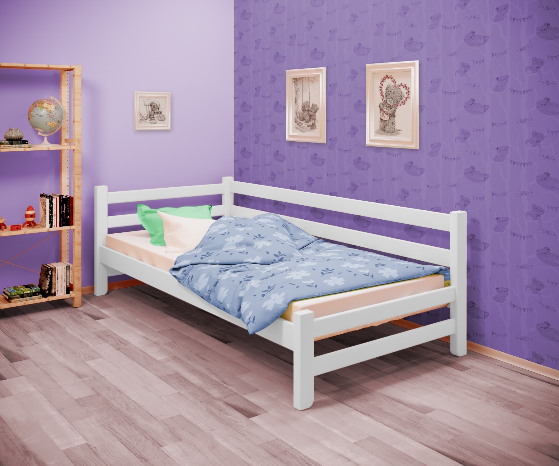 

Кровать односпальная угловая RainbowDream Томас 80х190 см белый массив ольхи, без ящиков