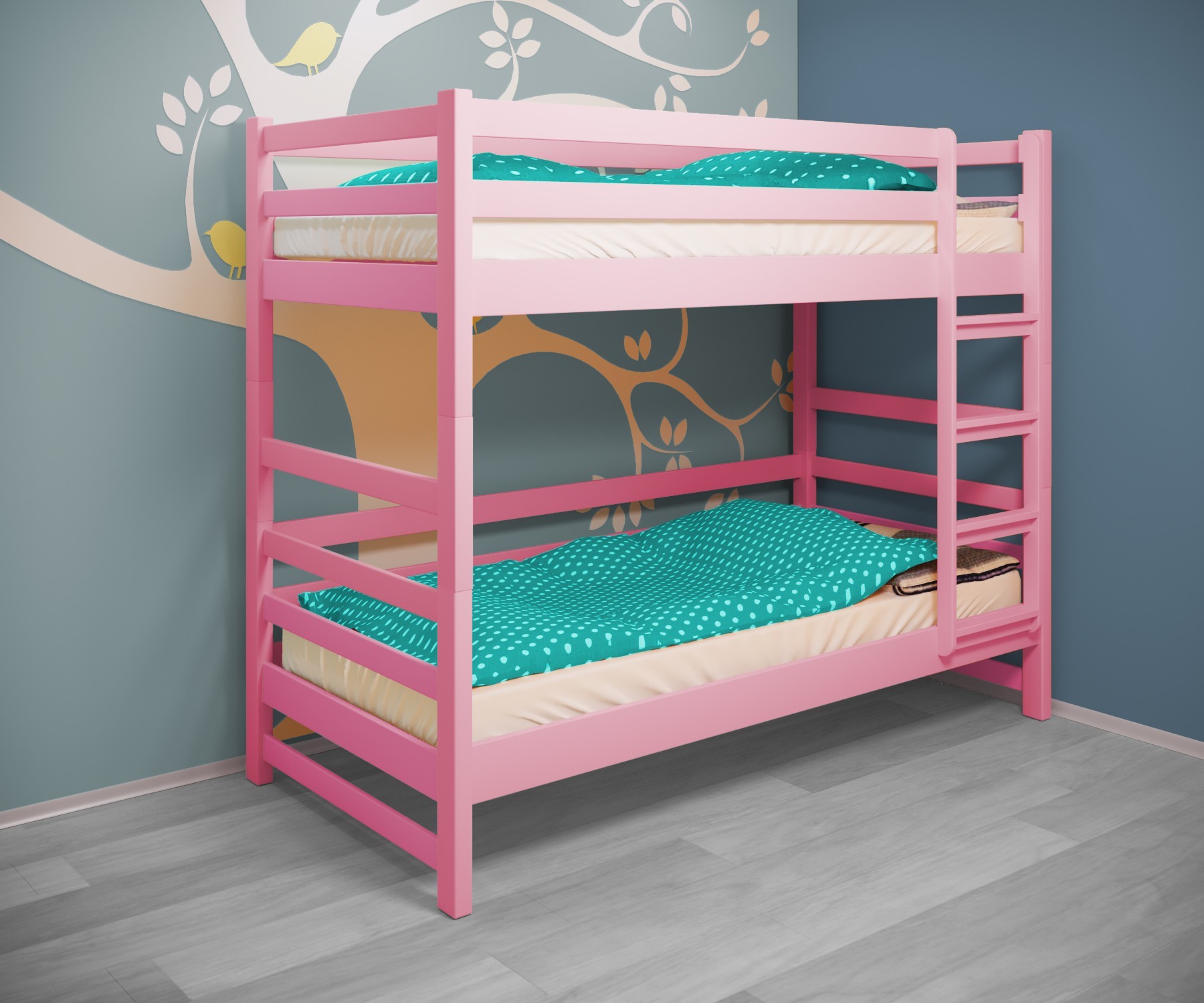 

Кровать двухъярусная RainbowDream Лентори 80х190 см розовый массив ольхи, без ящиков