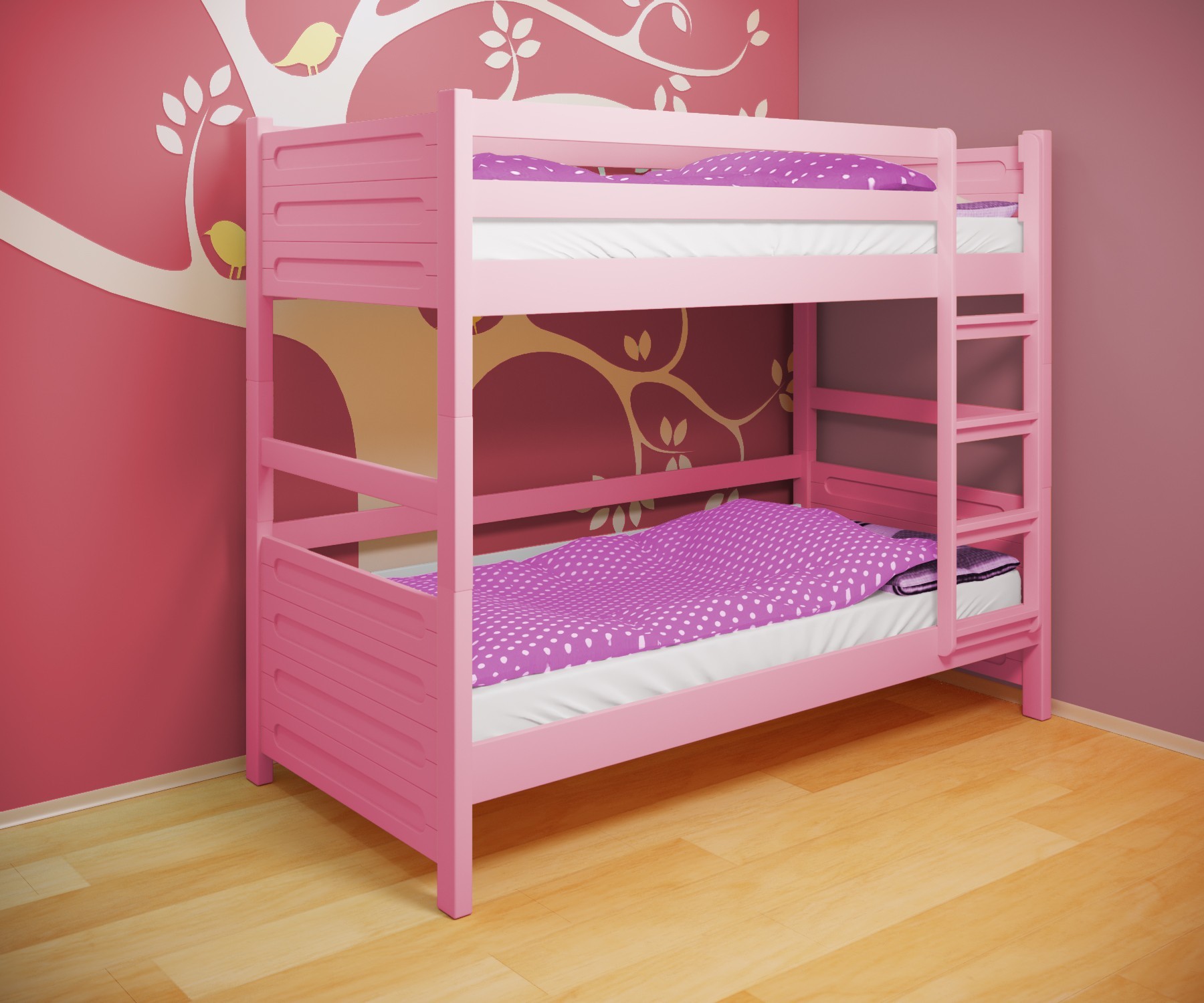 

Кровать двухъярусная RainbowDream Йокка 80х190 см розовый массив ольхи, без ящиков