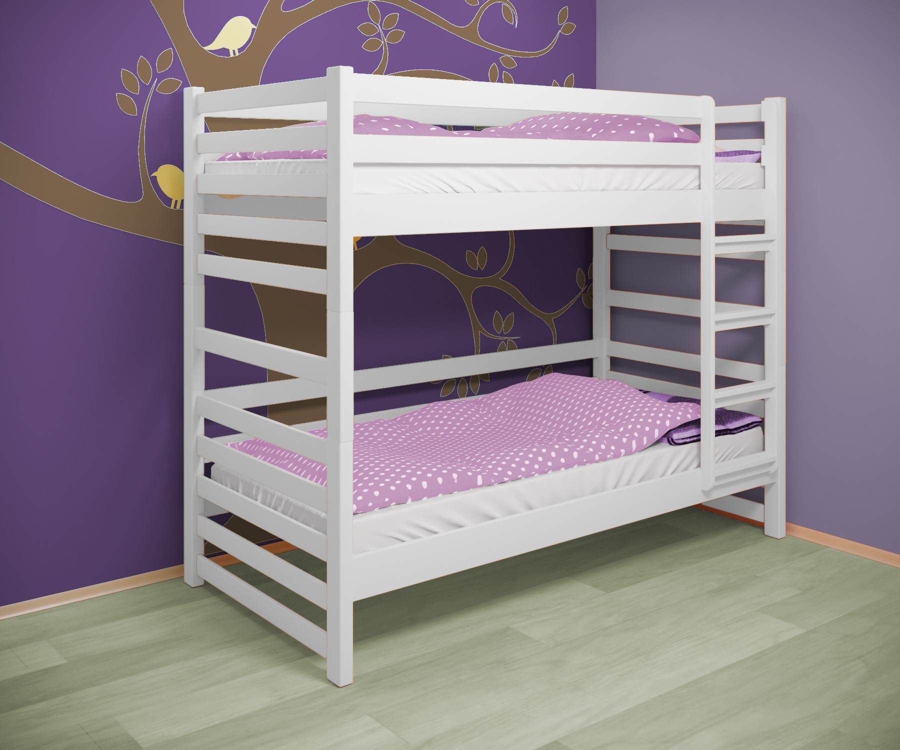 

Кровать двухъярусная RainbowDream Ламия 80х190 см белый массив ольхи, без ящиков