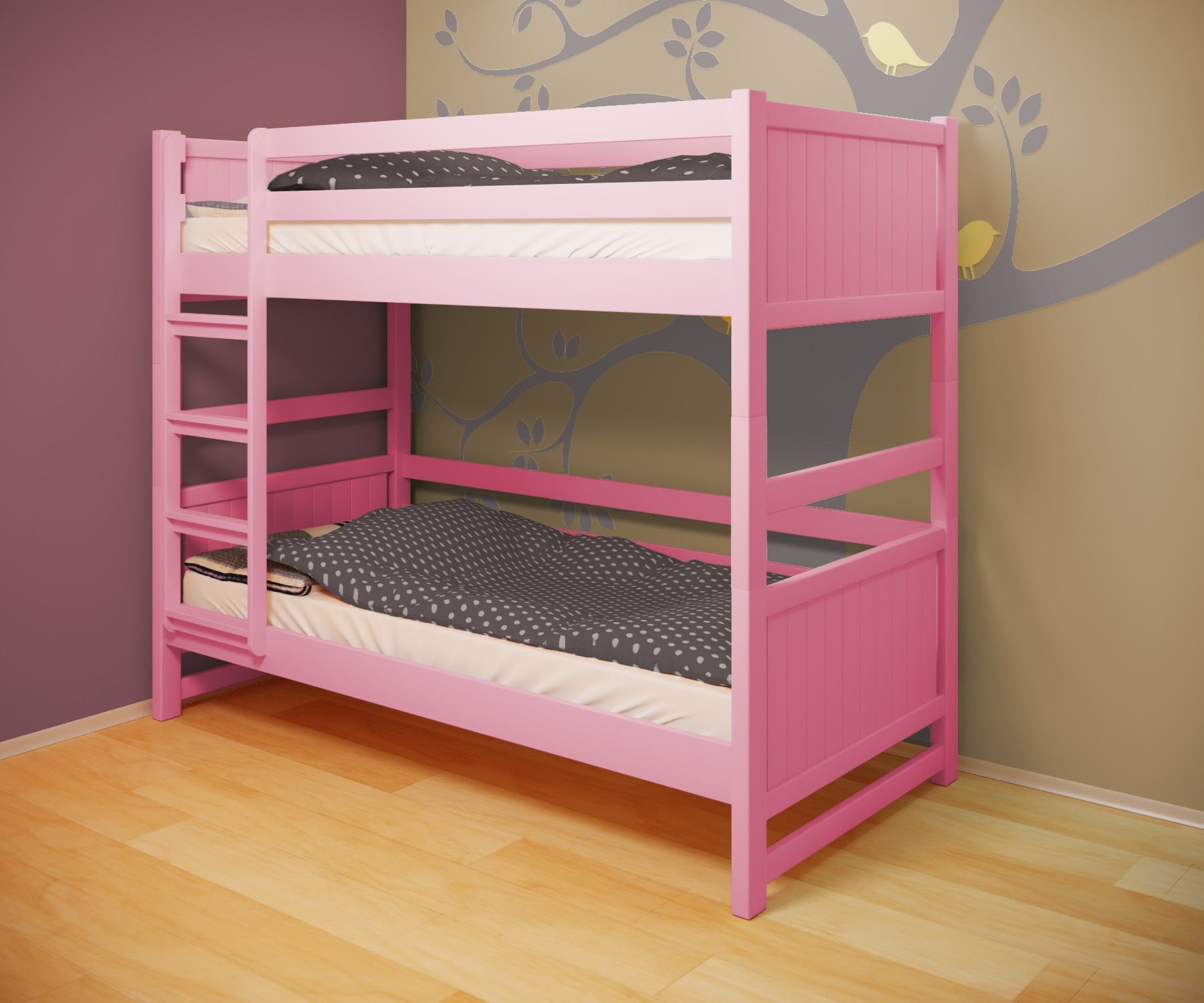 

Кровать двухъярусная RainbowDream Лимонти 80х190 см розовый массив ольхи, без ящиков