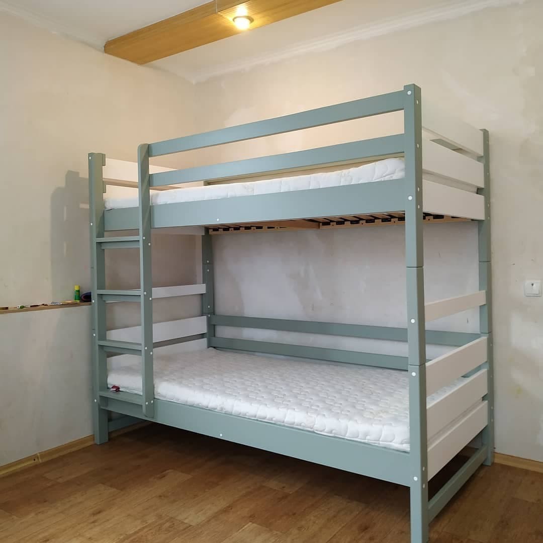 

Кровать двухъярусная RainbowDream Мартино 80х200 см оливково-белый массив ольхи, без ящиков