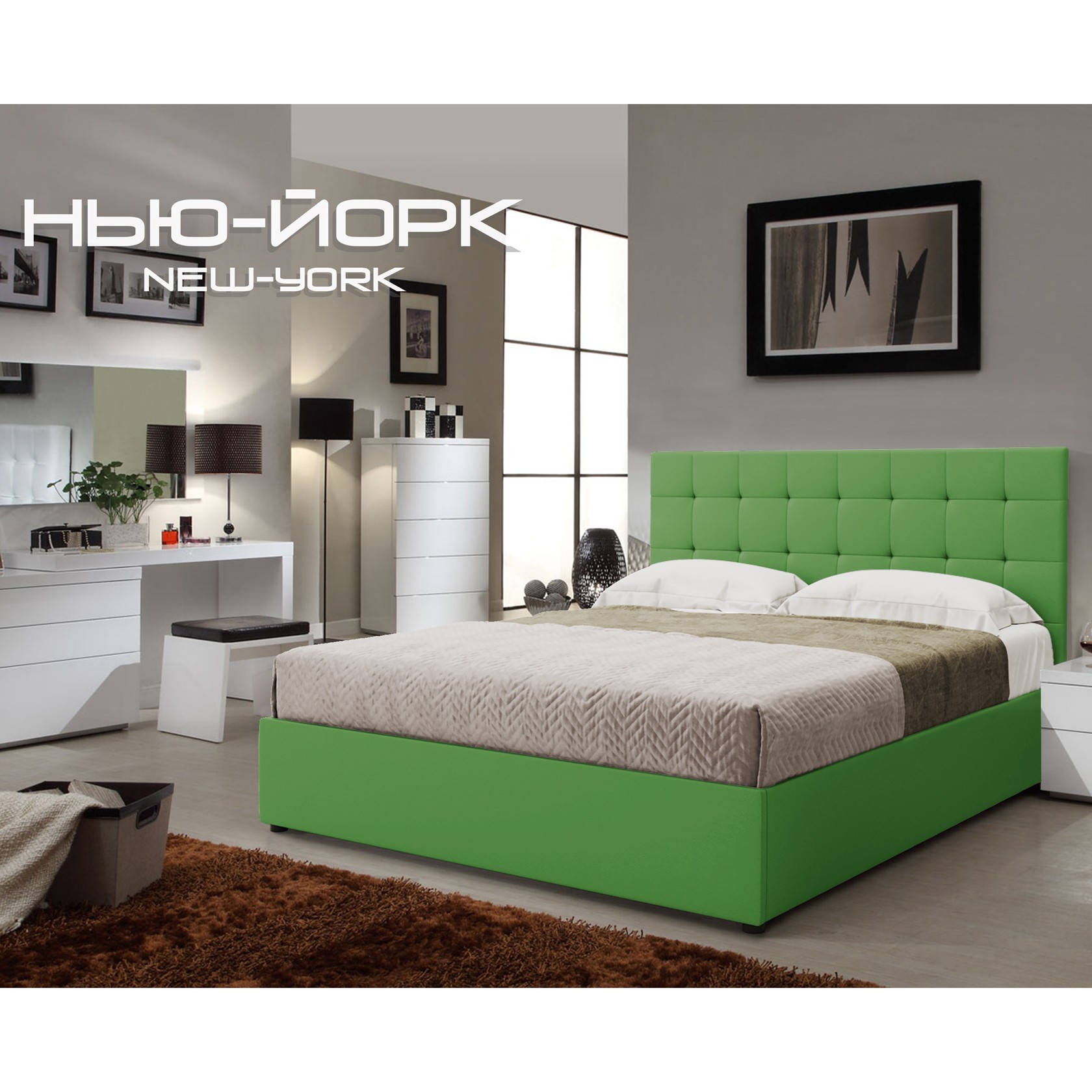 

Кровать Нью-Йорк квадраты Глейд (Green Sofa) Зеленая 180х200 см 381159_16
