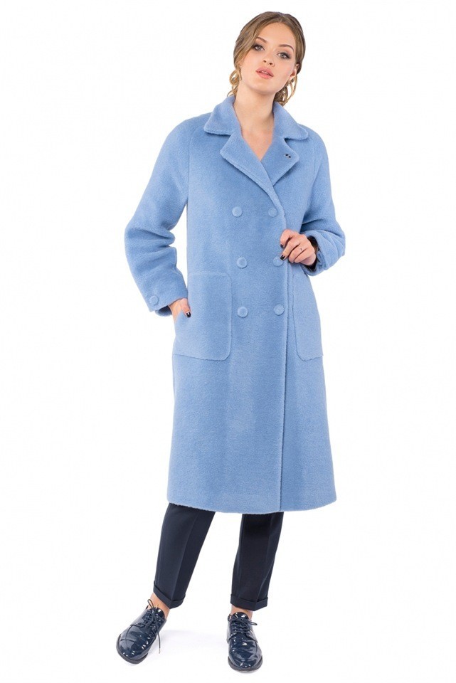 

Женское пальто oversize выполненное под мех мутона Albanto 5116W 52 Голубая