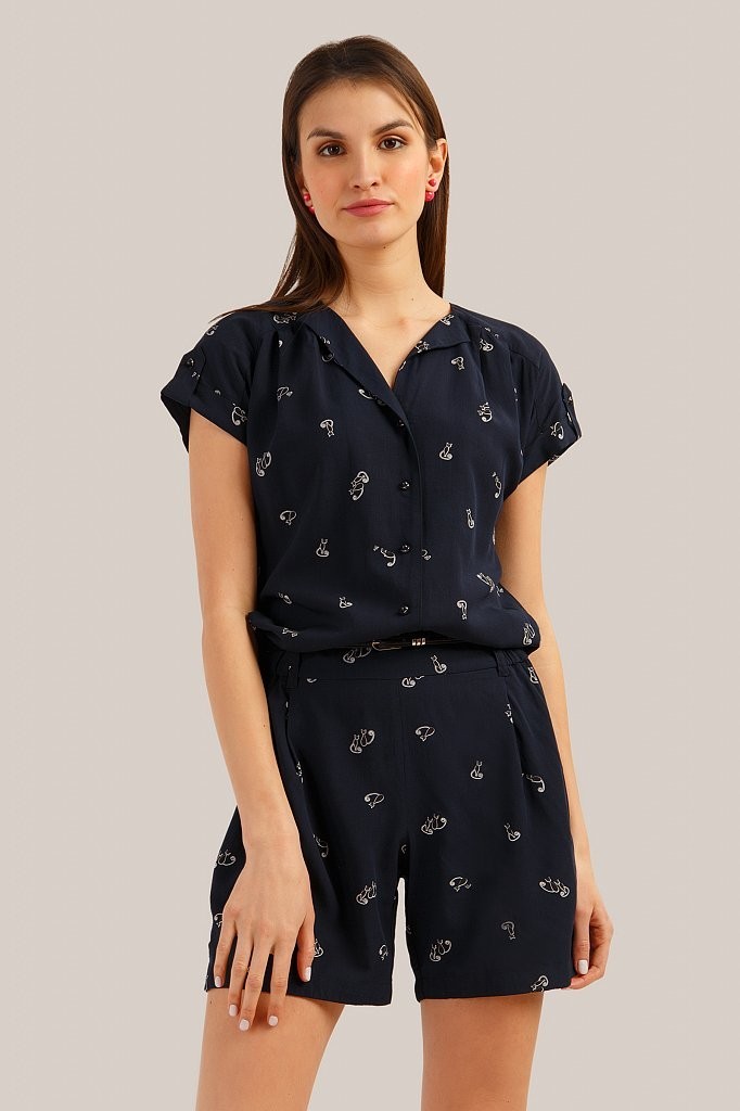 

Комбинезон женский с шортами в принт котики Finn Flare 19932092S-101 XXL Темно-синий