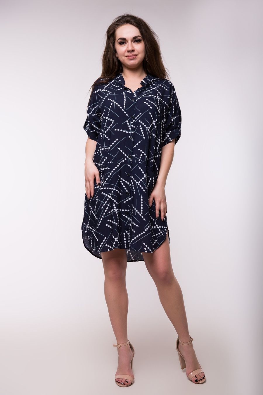 

Платье-рубашка с абстрактным принтом Jesstore С7300-4 XXL Темно-синее