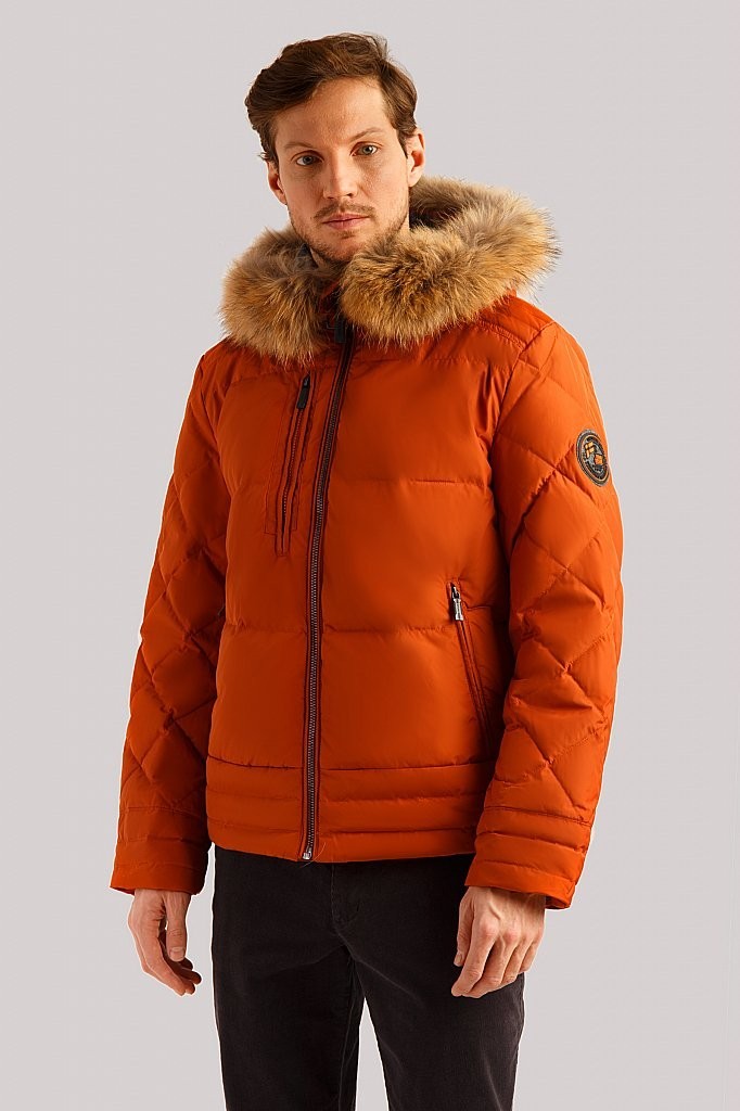 

Мужской пуховик с меховой опушкой Finn Flare W18-22013-606 L Терракотовая