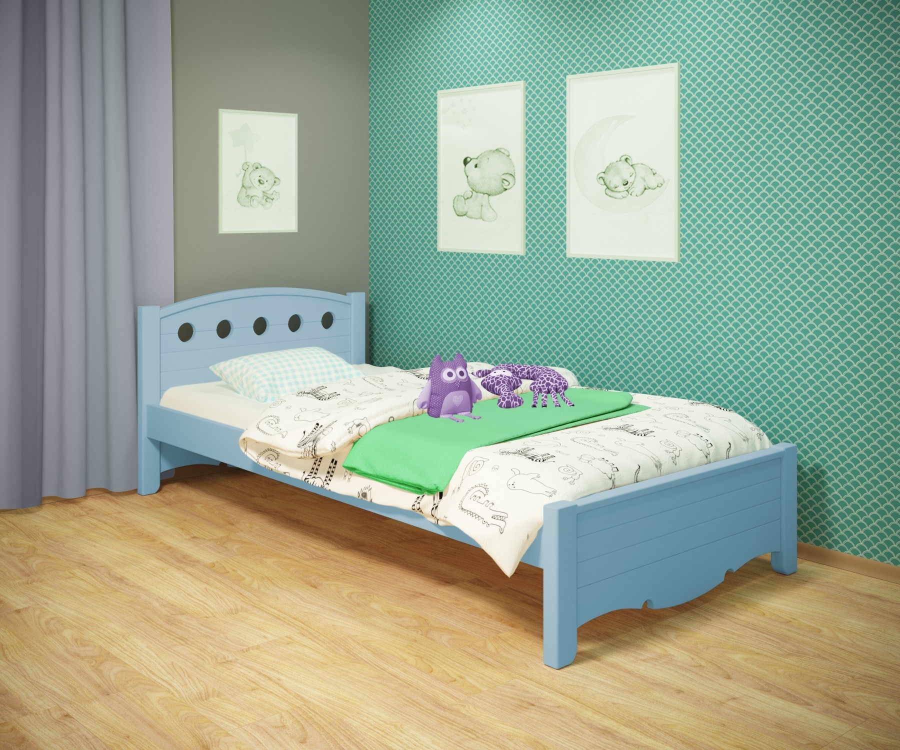 

Кровать односпальная RainbowDream Анри 80х180 см голубой массив ольхи, без ящиков