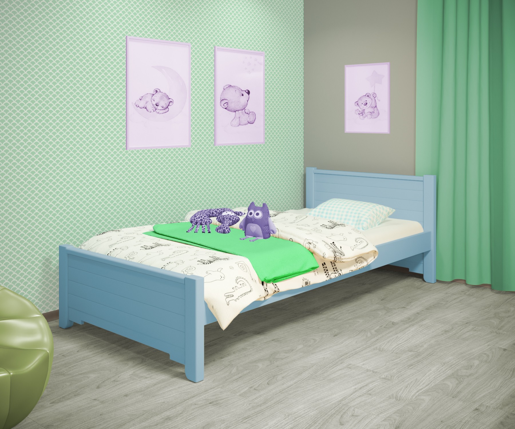 

Кровать односпальная RainbowDream Фиронни 90х200 см голубой массив ольхи, без ящиков