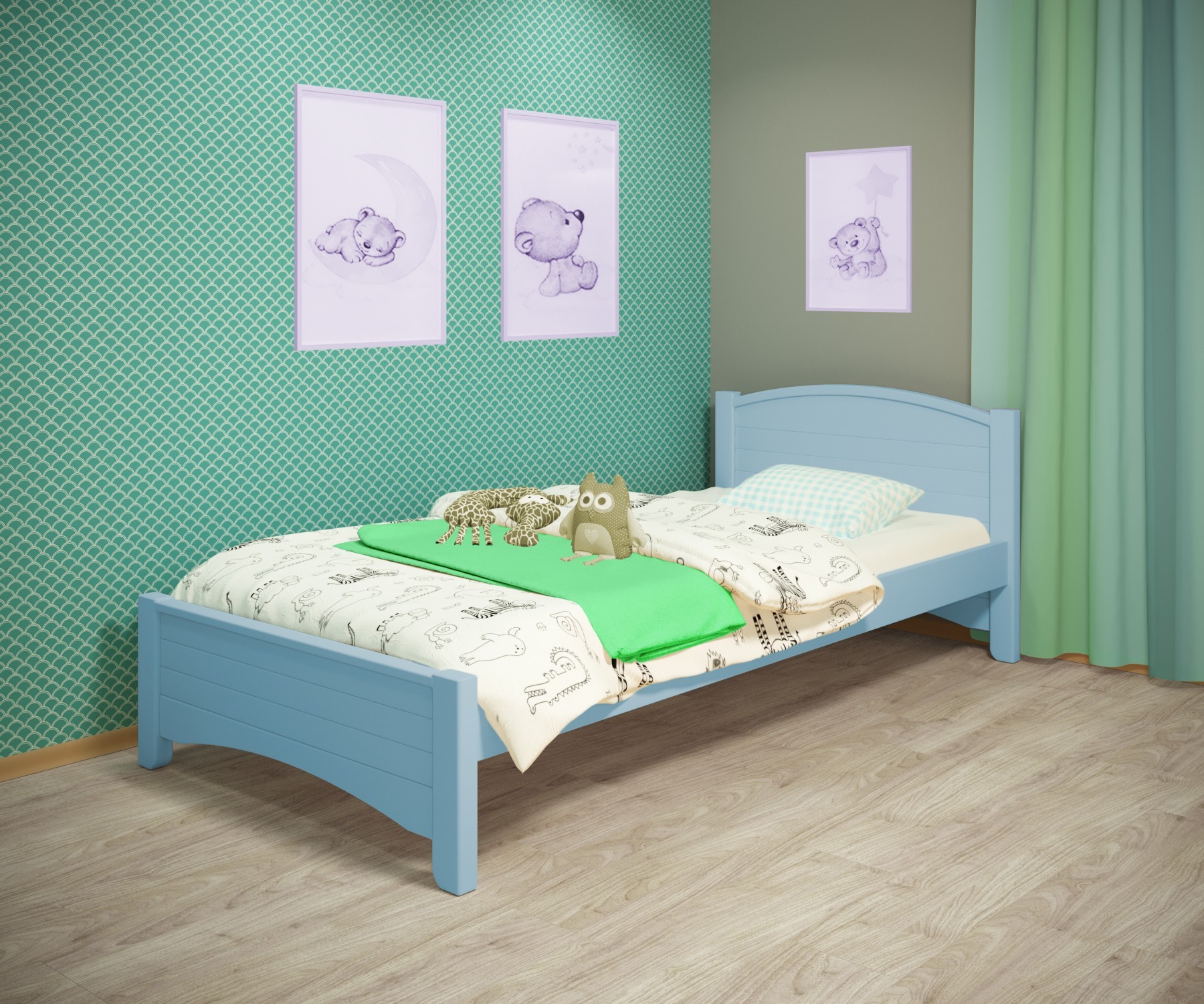 

Кровать односпальная RainbowDream Доминика 70х140 см голубой массив ольхи, без ящиков