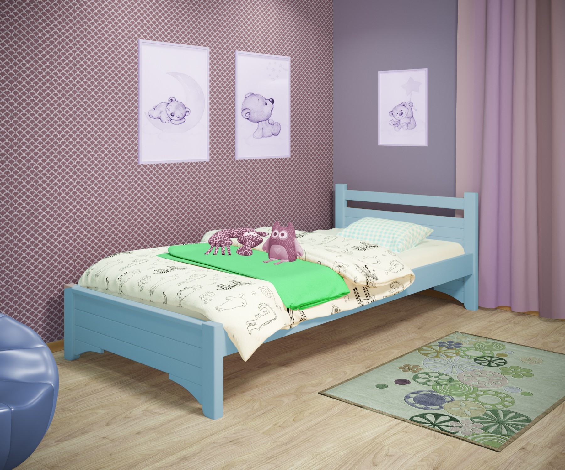 

Кровать односпальная RainbowDream Дюпон 80х180 см голубой массив ольхи, без ящиков