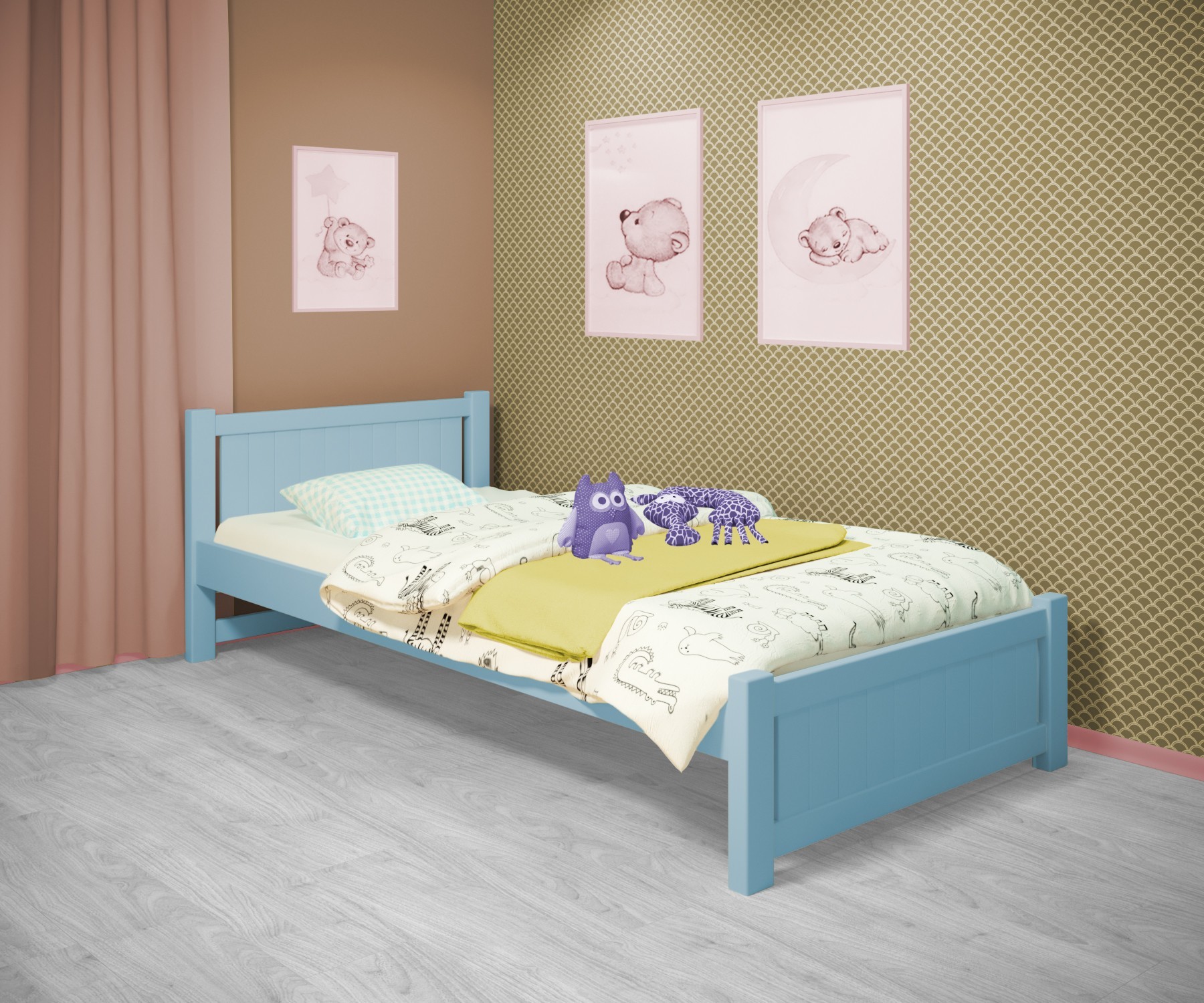 

Кровать односпальная RainbowDream Лимонти 80х200 см голубой массив ольхи, без ящиков